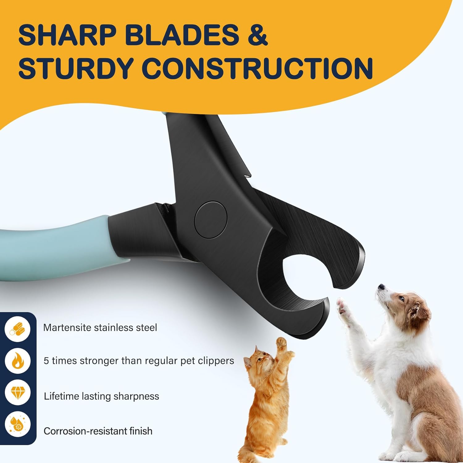 BEZOX Professional Pet Nail Clippers, Premium Sharp & Safe Pets' Paw Trimmer for Large Dogs and Small Animals, Soft Grip Cat Claw Cutter with Built-in Spring - Blue Handle - Image 3