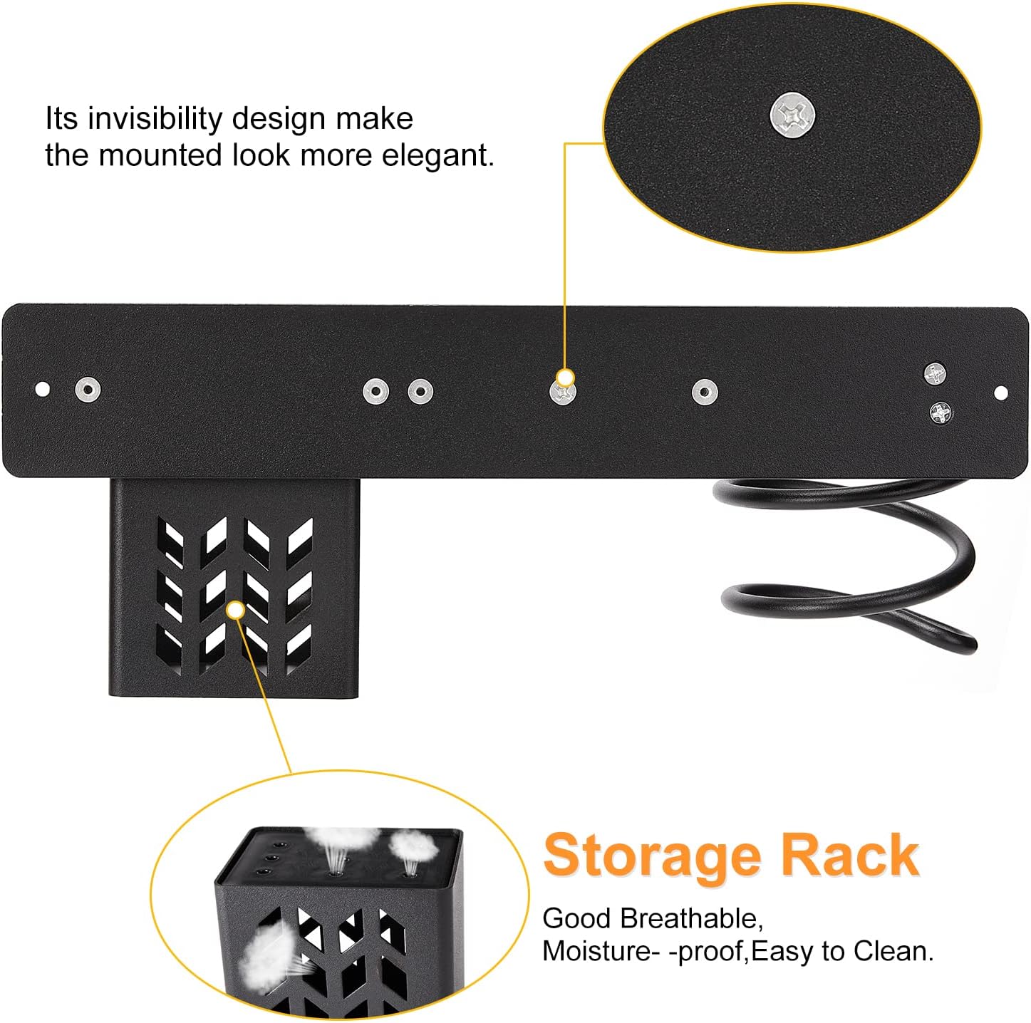 YUET Hair Dryer Holder Hairdryer Station Wall Mounted Spiral Shelf Bracket Stand Hanger Straightener Organizer Blow Storage with Holes Rack For Bathroom Aluminum Professional (Black With Cup) - Image 4