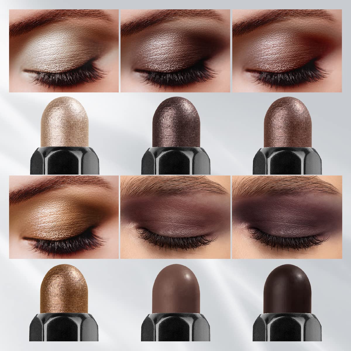 6PCS Cream Eyeshadow Stick Makeup Sets, Metallic And Matte Shimmer Eye Shadow Eye Brightener Stick Pencil Crayon, A02-Taupe Mauve - Image 5