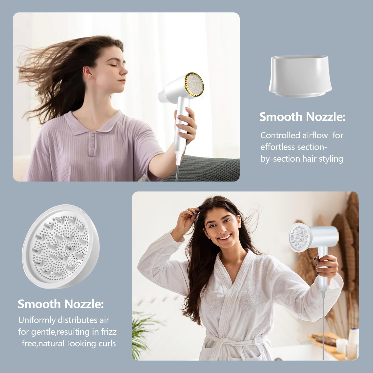 1875W Ionic Portable Travel Hair Dryer with Diffuser Small Lightweight Quiet Fast Drying No Heat Damage - Image 4