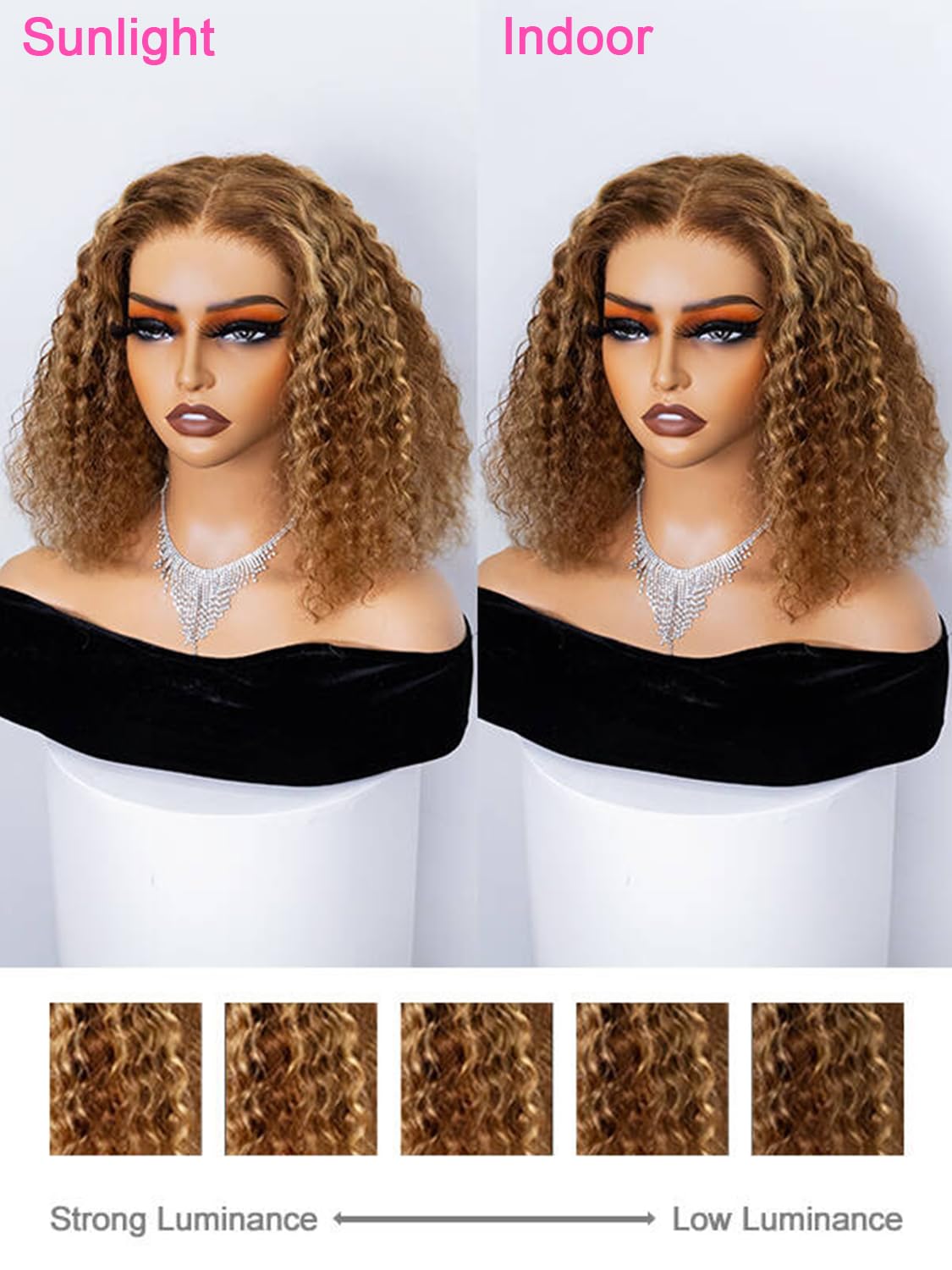 ORIGINAL QUEEN Highlight Blonde Wear and Go Glueless Wigs Human Hair Pre Plucked Pre Cut, 5x7 OQ Hair Glueless Wigs 4/27 Water Wave Short Curly Bob Wig Human Hair for Women 4/27 Color 12Inch - Image 6