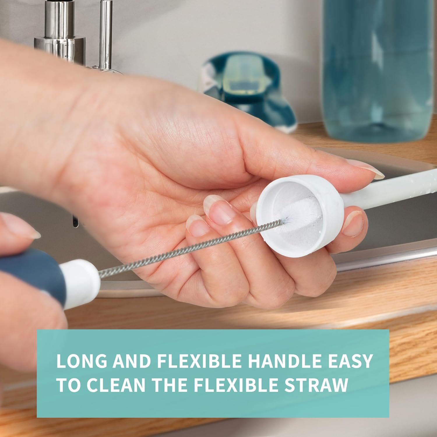 2 in 1 Long Handle Bottle Brush with Straw Brush for Cleaning Glass, Sports Bottle, Coffee Mug,1 Pack - Image 8