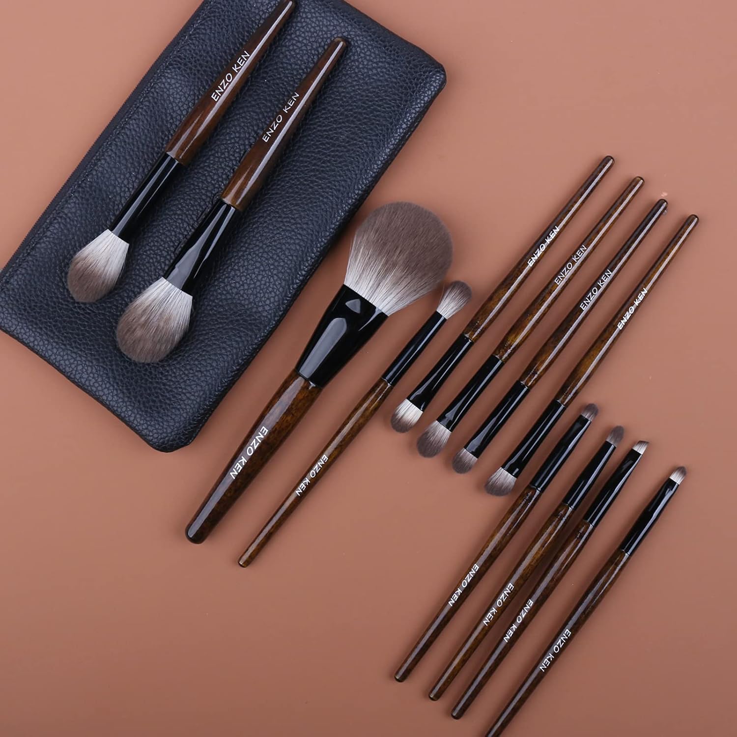 Natural Goat Hair Makeup Brush Set with Case, Natural Makeup Brushes, Natural Bristle Makeup Brushes, Natural Hair Makeup Brushes Set Professional, Walnut Cosmetic Brushes Makeup Set - MONI - Image 8