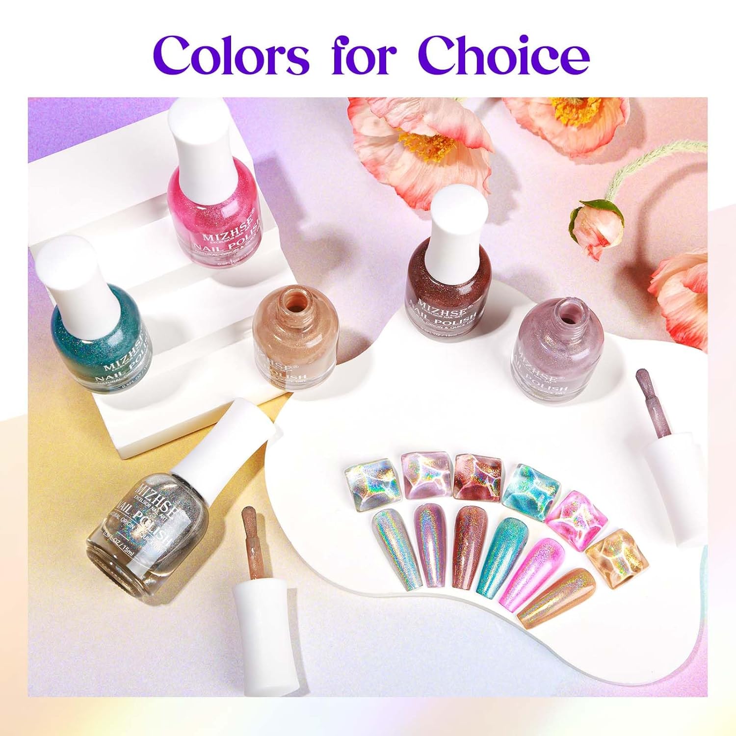 MIZHSE Holographic Nail Polish, Silver Glitter Nail Polish Air Dry Fast, 15 ml 0.5 fl oz High Glossy Shiny Nail Pigment Oil-based Laser Iridescent Nail Lacquer Chrome Halo Nail Art Salon Manicure Home - Image 7