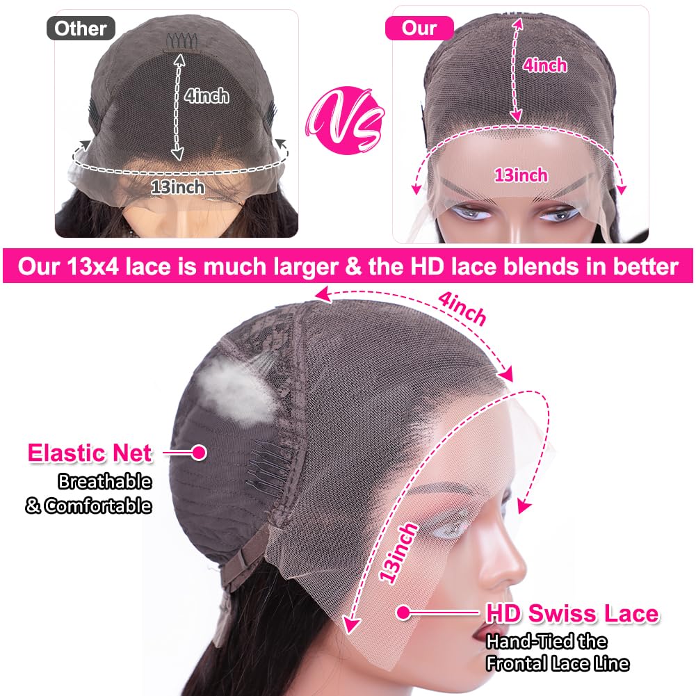 Pizazz 13x4 HD Transparent Lace Front Wigs Human Hair Pre plucked Bleached Knots with Baby Hair 12A 180 Density Brazilian Deep Wave Frontal Wigs for Black Women(26 Inch, Black color) - Image 5
