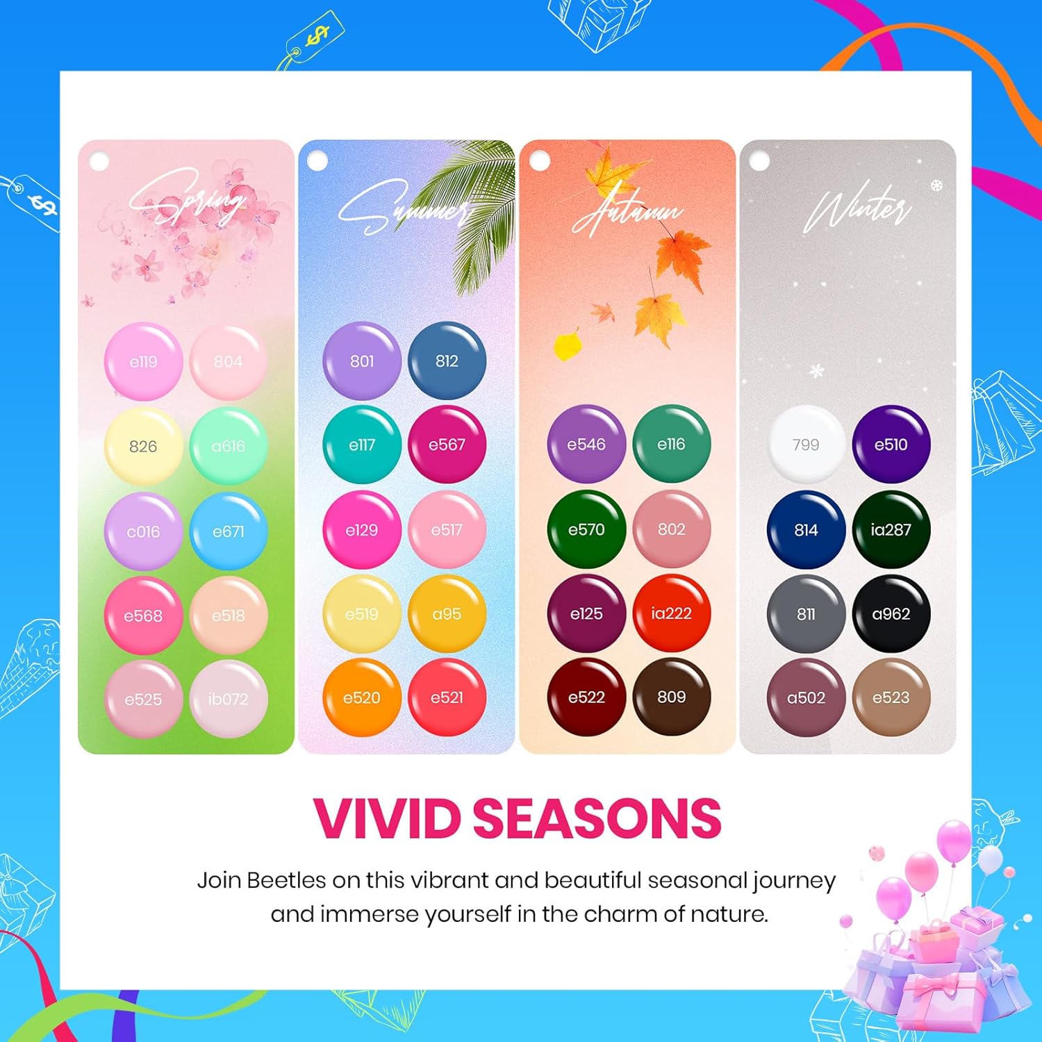 beetles Gel Polish 36 Colors Summer Gel Nail Polish Set with Base Coat Glossy Matte & Glitter Gel Top Coat Neon Pink Yellow Jelly Blue Vivid Seasons Collection Gifts for Women Diy Nails at Home - Image 2
