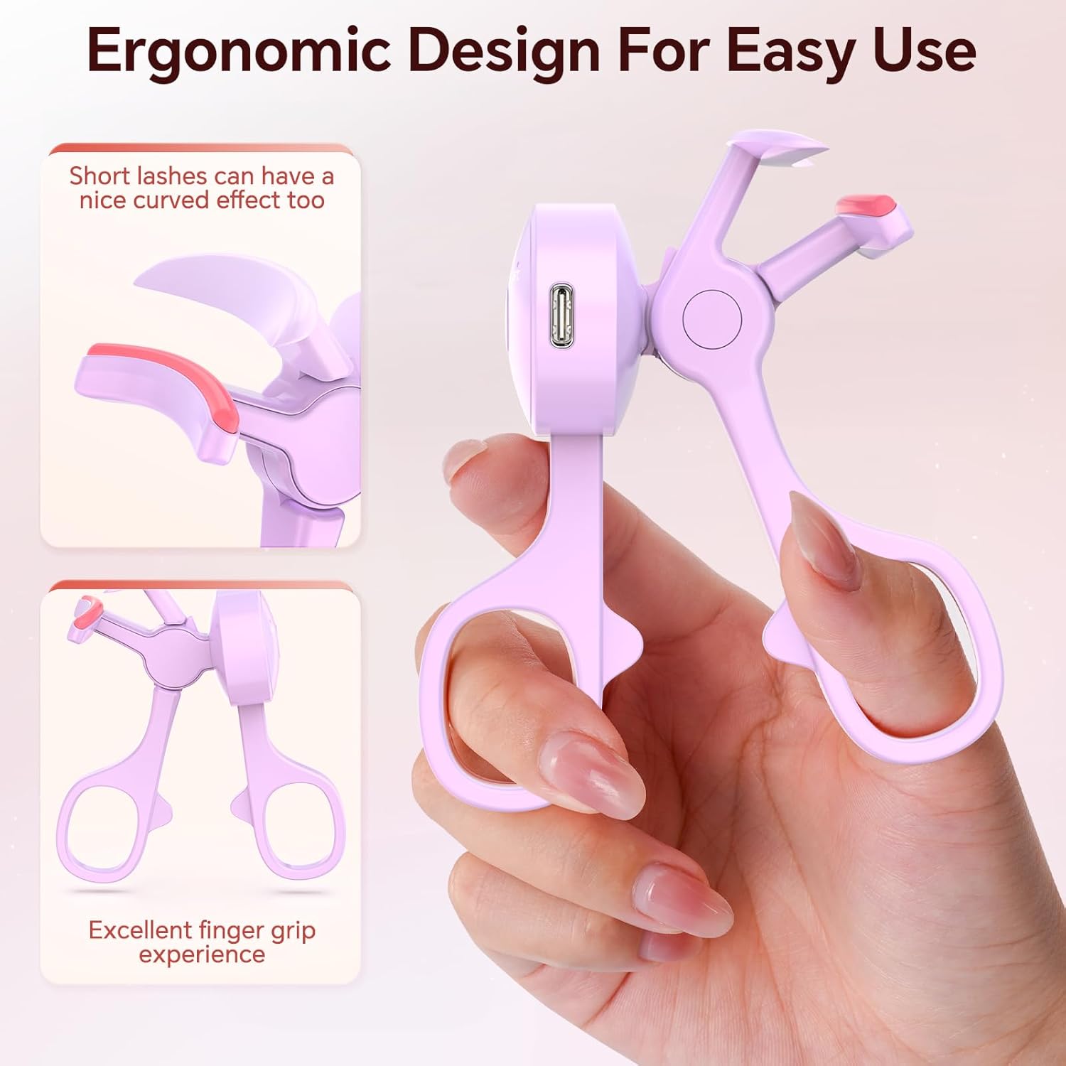 Heated Eyelash Curlers with 3 Heating Modes, C-Shaped Natural Curling, 24 Hours Long Lasting, Rechargeable Electric Eyelash Curler with Type-C, Anti-Burn Mini Lash Curler, Gift for Women Girls, Purple - Image 7