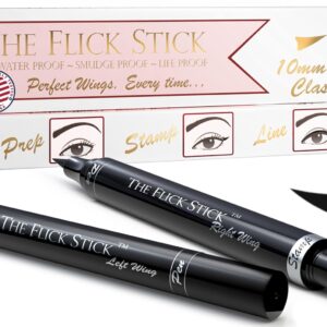 Winged Eyeliner Stamp, 2 x Black Liquid Eyeliner Pens, Easy Cat Eye Stencil Makeup Tool, SmudgeProof & Waterpoof Eye Liner, Vamp Wing, Wingliner (10mm Classic, Midnight Black)