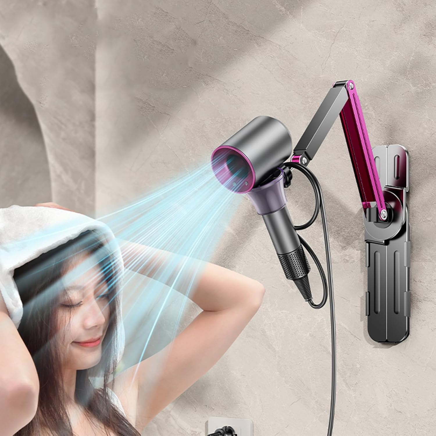 Adjustable Blow Dryer Holder Wall Mounted Storage,Bathroom Blow Dryer Holder,Height Angle,Metal Material Compatible with 99% Hair Dryer Hanger, Suitable for countertop use - Image 14