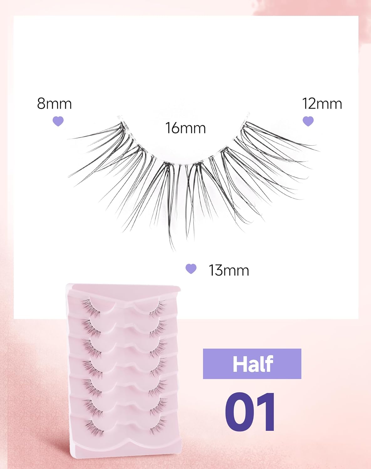 Half Lashes Natural Corner Eyelashes Wispy Natural Look Clear Band 3/4 Lashes Half-01 - Image 5