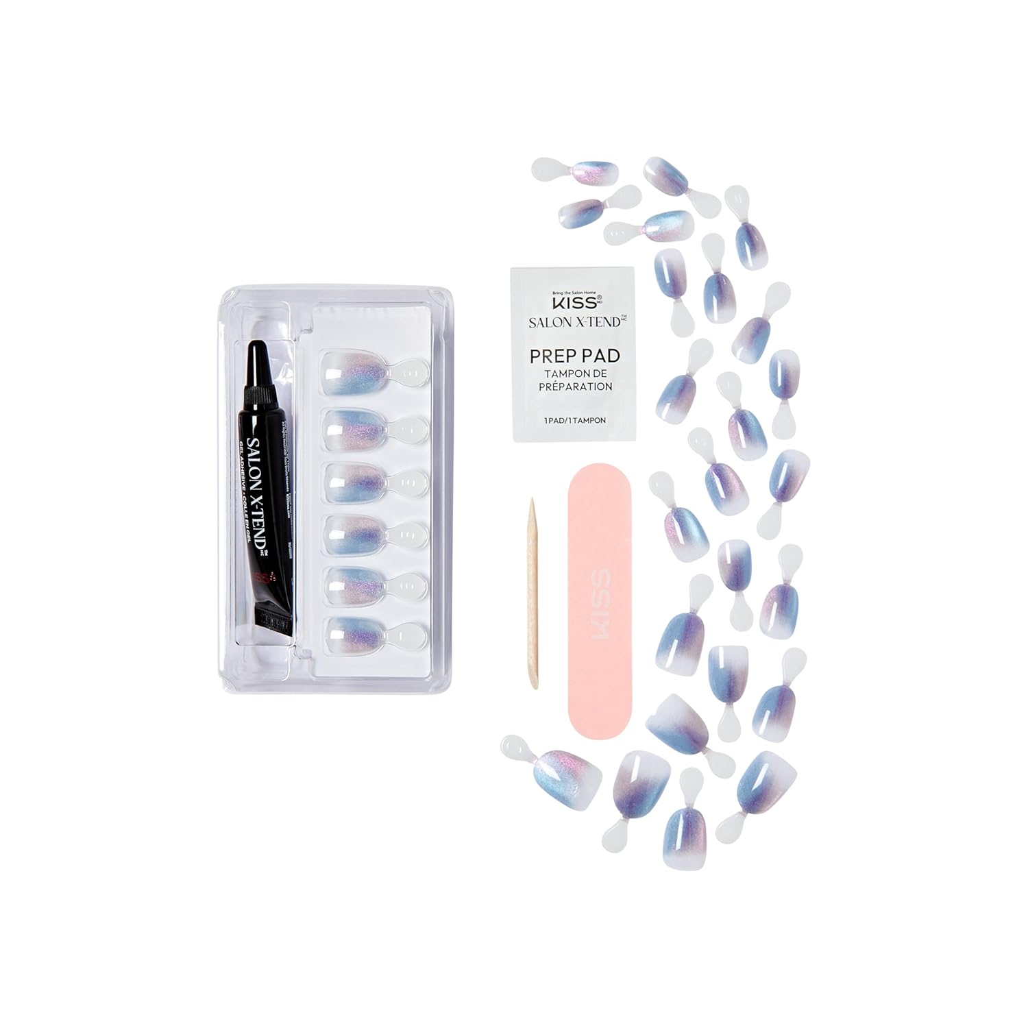 KISS Salon X-tend LED Gel Nail Kit Press On Nails, 'Changed', Multicolor, Short Oval, 30 Fake Nails, Soft Gel Nail Glue 5 ml (0.16 US fl. oz.), Prep Pad, Manicure Stick, & Mini Nail File - Image 6
