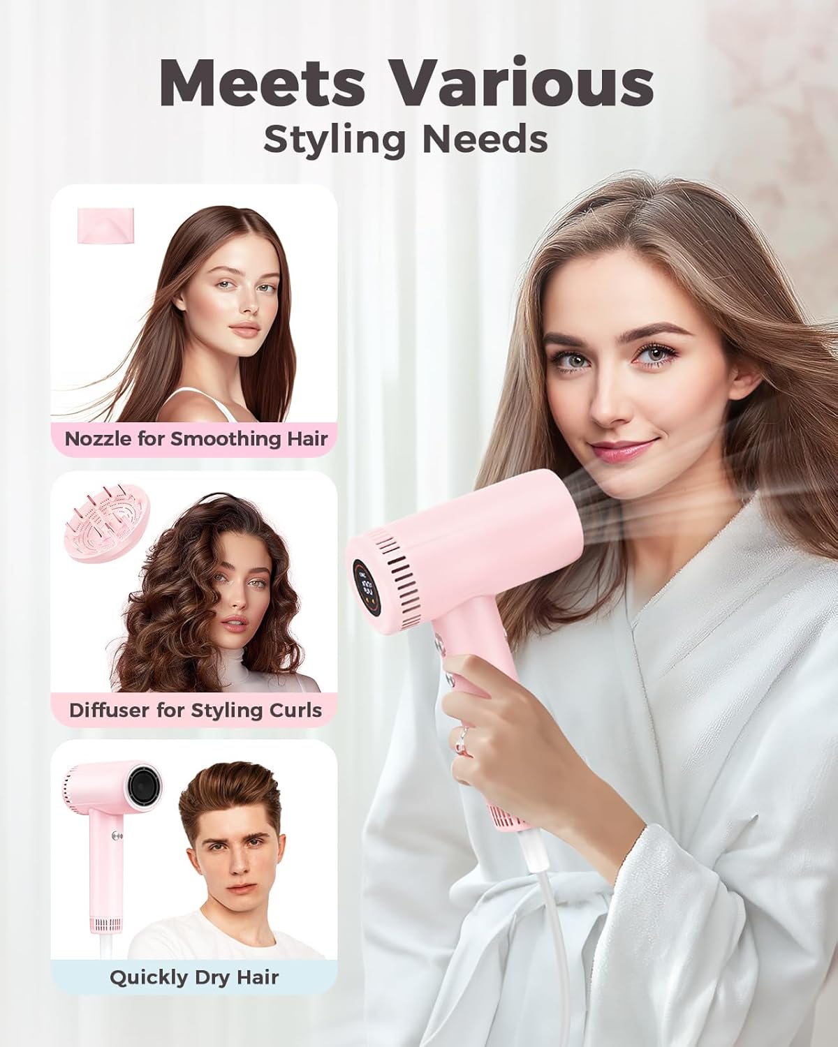 Hair Dryers for Women - 9 Temps Set Ionic Blow Dryer -160,000 RPM High Speed Fast Drying 1 Min, Professional Hairdryer for Smooth, 500 Million Negative Ions, Lightweight 0.8lb for Travel, Auto Clean - Image 5
