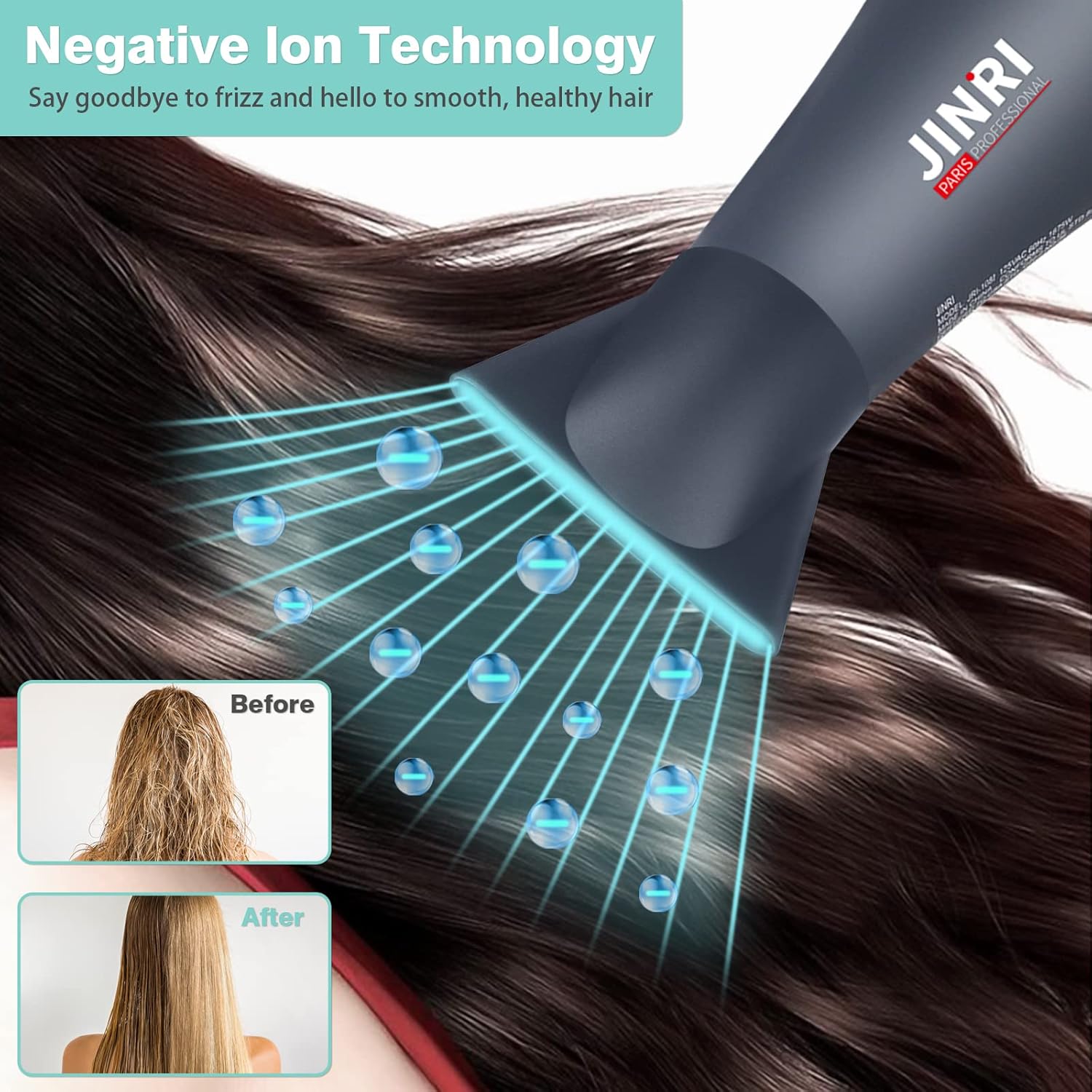 1875w Professional Tourmaline Hair Dryer,Negative Ionic Salon Hair Blow Dryer,DC Motor Light Weight Low Noise Hair Dryers with Diffuser & Concentrator & Comb - Image 3