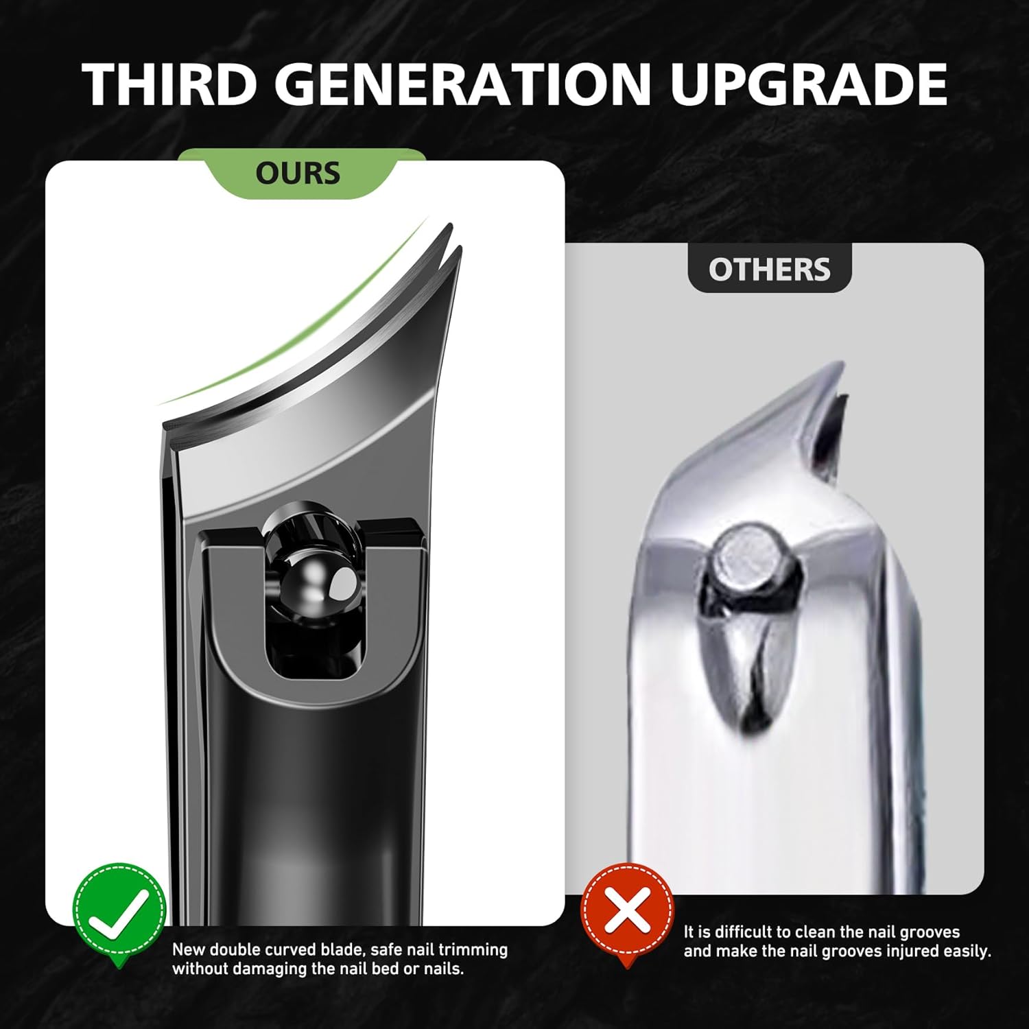 BALUCA Slanted Blade Ingrown Toenail Clippers for Thick Toenails, Angled Toe Nail Fingernail Cutter Trimmer for Seniors and Men - Black - Image 4