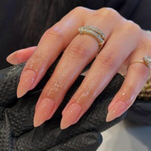 KXAMELIE Coral Medium Length Press on Nails, Almond Shaped Neutral Acrylic Nails for Women, Gel Solid Color Glue on Reusable Mani for Female Girls Daily Work Wear