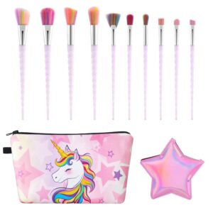 Makeup Brushes Set - 12 PCS Make Up Brushes Kids Makeup Brushes Kit with Cosmetic Bag Mirror for Eye Shadow Foundation Blending Blush Brushes Makeup Kits Gift Set for Kids Teen