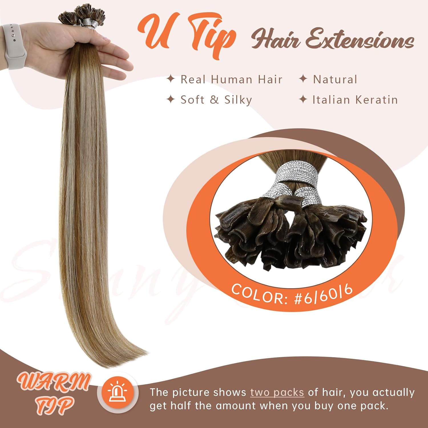 Sunny Hair 18inch Medium Brown to Platinum Blonde Balayage U Tip Human Hair Extensions 50g - Image 2