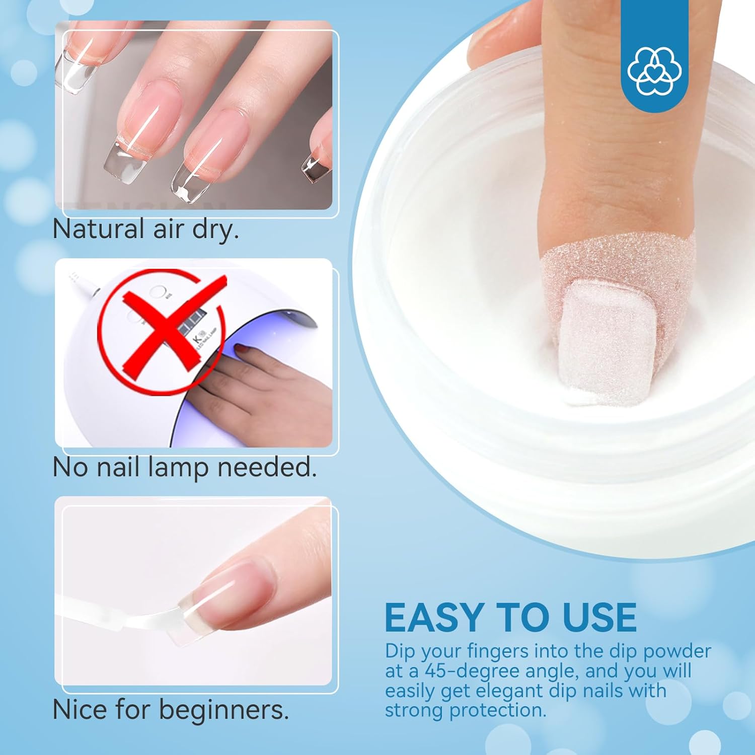 SAVILAND Clear Dip Powder - 2.1 oz/ 60g Dipping Powder Set Crystal Clear for French Natural Nails Art Starter Manicure, Strengthen Nail Easy for Beginners to Use No Nail Lamp Needed - Image 6