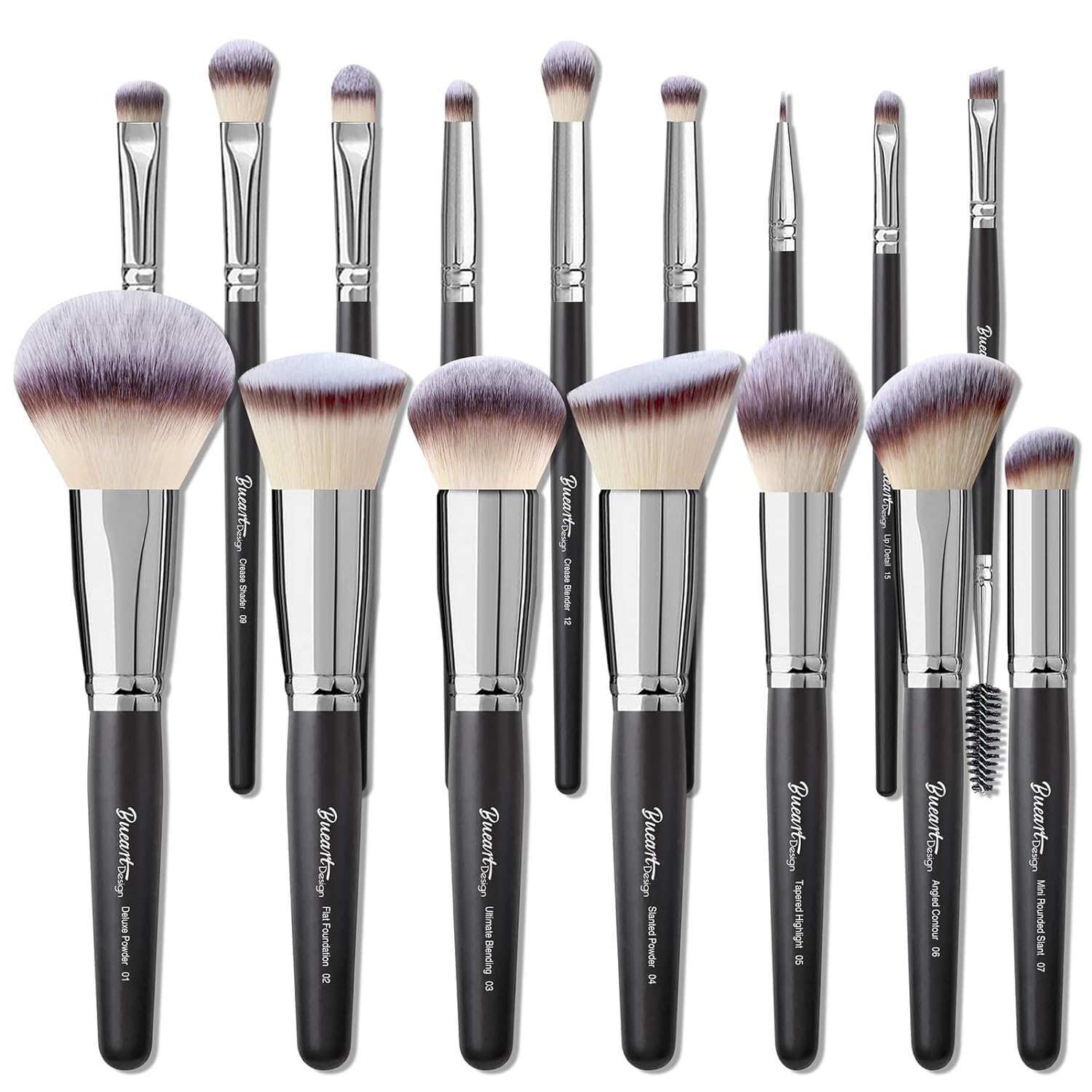 Bueart Design 19Pcs ULTRA SOFT Black labeled Makeup Brushes set Contains large powder Flat Foundation Blending Blush Face contour Concealers Brush (16Pcs Matte Black S) - Image 9
