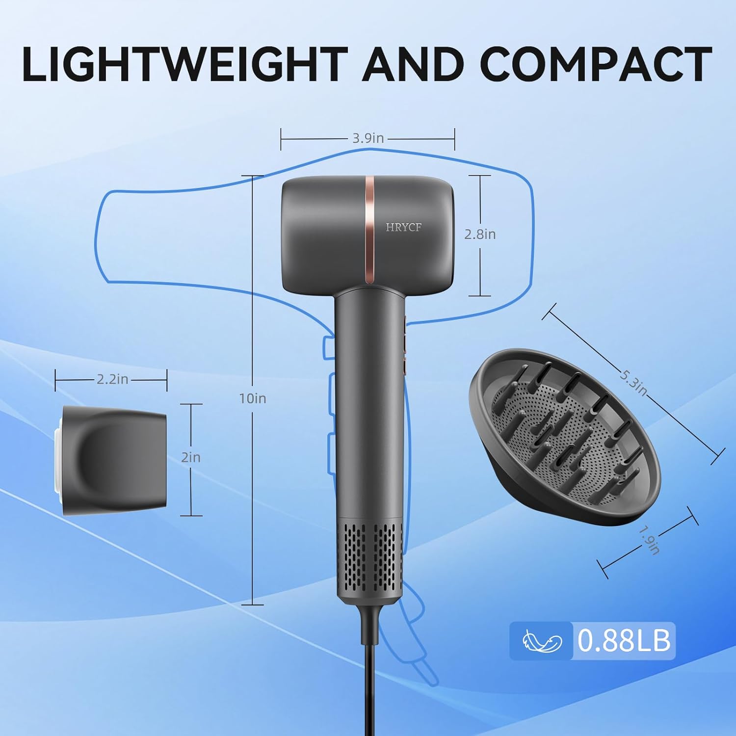 Hair Dryer, 160000RPM Fast Drying Blow Dryer, 500 Millions Negative Ionic High Speed Hair Dryer Professional Care Blow Dryer, Thermo-Control Low Noise with Magnetic Nozzle & Diffuser, Gray - Image 7