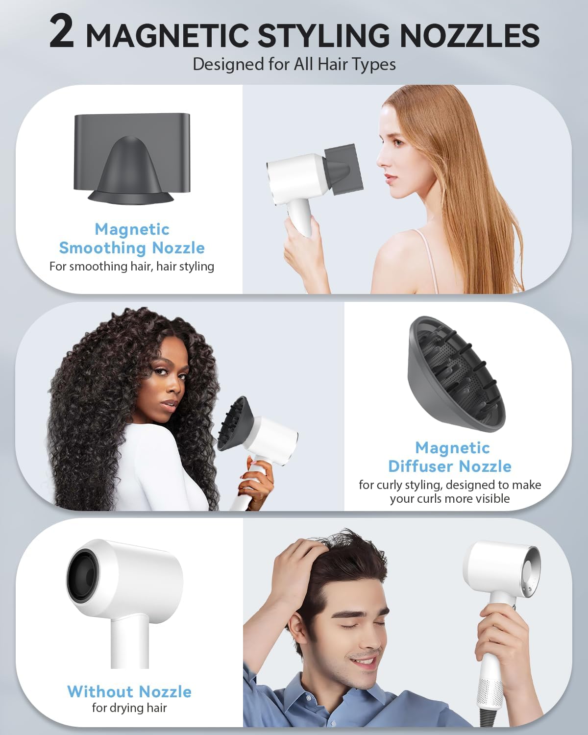 2025 New Hair Blower Dryer, warmmama High Speed Hair Dryers Ionic for Curly Hair, Quiet Thermo-Control Portable Hair Dryer with Diffuser and Nozzle for Home Travel, White - Image 5