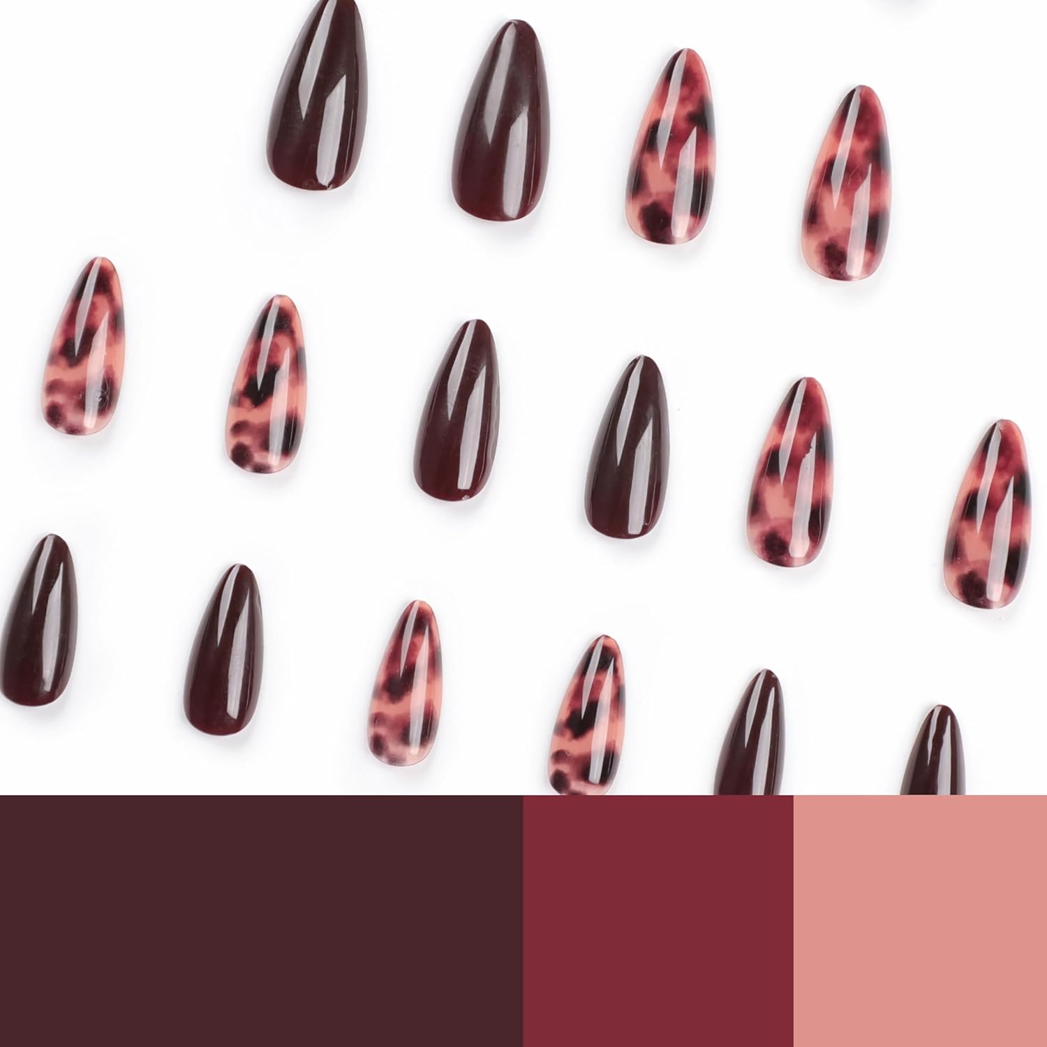BABALAL Brown Press on Nails Medium Almond Fake Nails Fall Glue ons Nails with Design Autumn Acrylic Nails 24Pcs Stiletto False Nails - Image 4