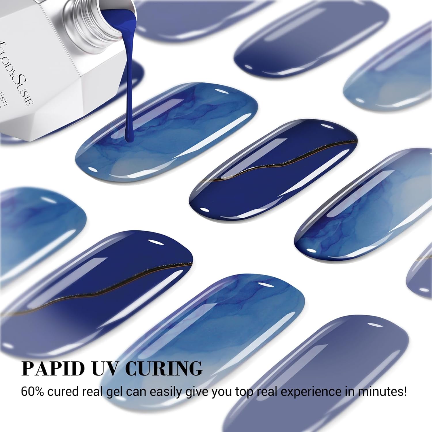 MelodySusie Semi Cured Gel Nail Strips (Navy Blue)- Works with Nail lamp, Salon-Quality, Long Lasting, Easy to Apply & Remove - Includes 20pcs - Image 2