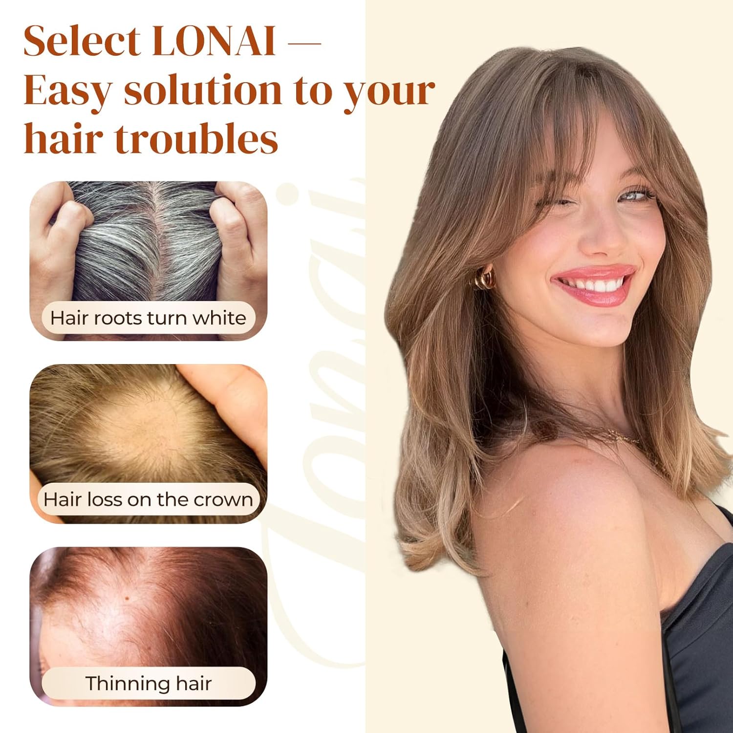 LONAI Real Human Hair Topper, 10 Inch 100% Human Hair Toppers for Thinning Hair, Large Hand-woven area Coverage Natural Hairpiece Wiglet for Women Daily 5"x3.5" Silk Base-Medium Brown with Blonde - Image 6