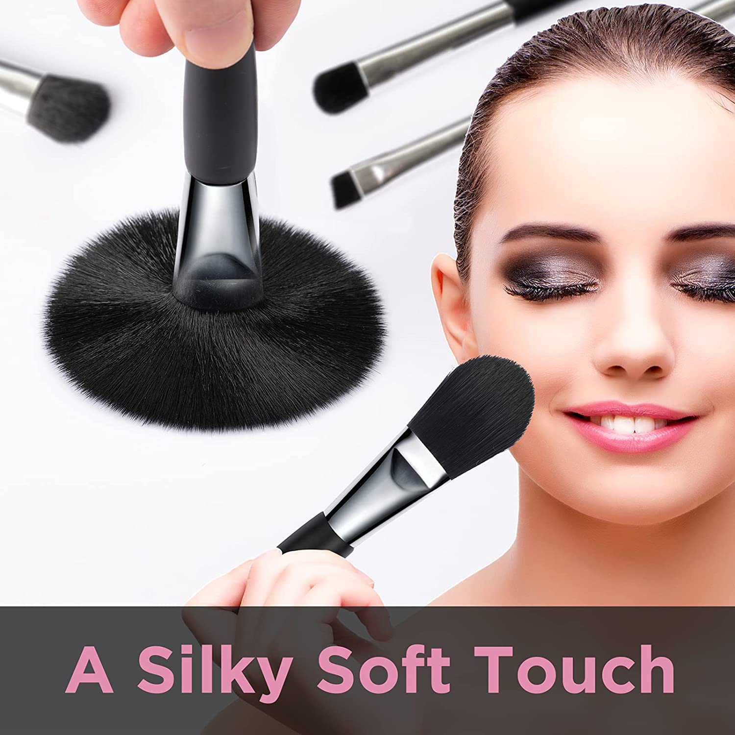 Travel Makeup Brushes Set w/Pouch, 5PCS Double Ended Portable Mini Cosmetic Brushes Kit for Foundation, Eyeshadow, Lip, Blush Make Up Brushes Professional(Black) - Image 3