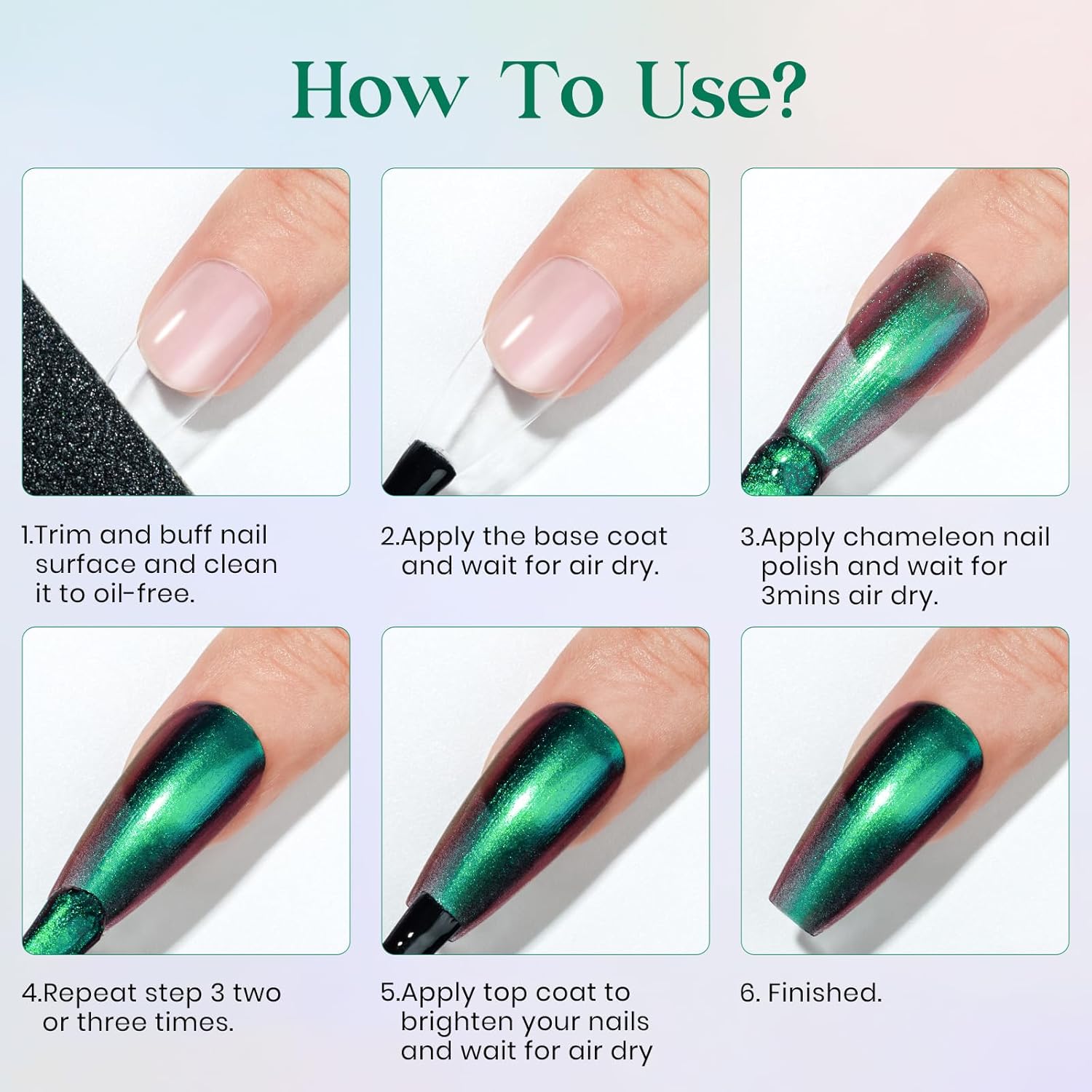 MIZHSE Chameleon Nail Polish, Green to Purple Color Shifting Nail Polish Air Dry Fast, 15ml/0.5 fl oz High Glossy Shiny Nail Pigment Nail Art Salon Manicure Home - Image 7