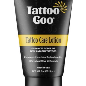 Tattoo Goo Aftercare Lotion Soothing, Color Brightening Skin Moisturizer - Healing Treatment with Olive Oil, Healix Gold + Panthenol - Vegan, (Packaging May Vary) - 2 oz