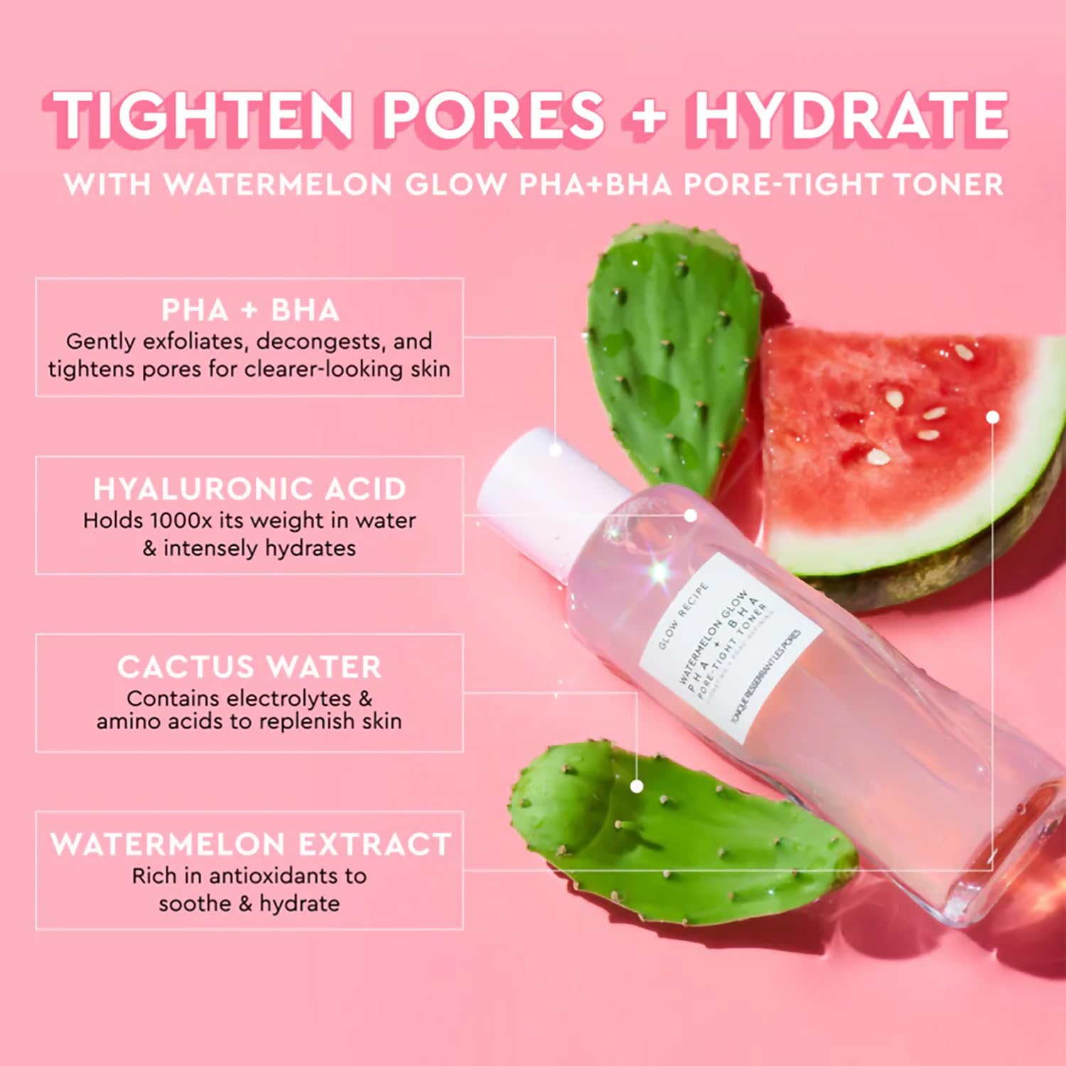 Glow Recipe PHA + BHA Face Toner - Korean Skin Care Pore Minimizer & Gentle Facial Exfoliator for Tightening, Hydrating & Exfoliating - Glycerin, Watermelon & Cactus Water (150ml) - Image 2