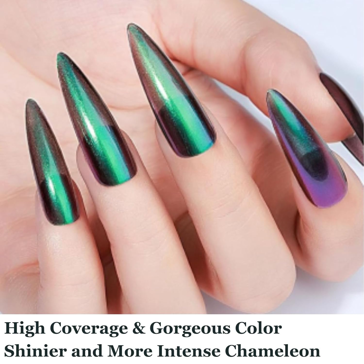 Holographic Nail Polish - Chrome Metallic Green - Long Lasting Chameleon Shimmer Iridescent Quick Dry - Image 4