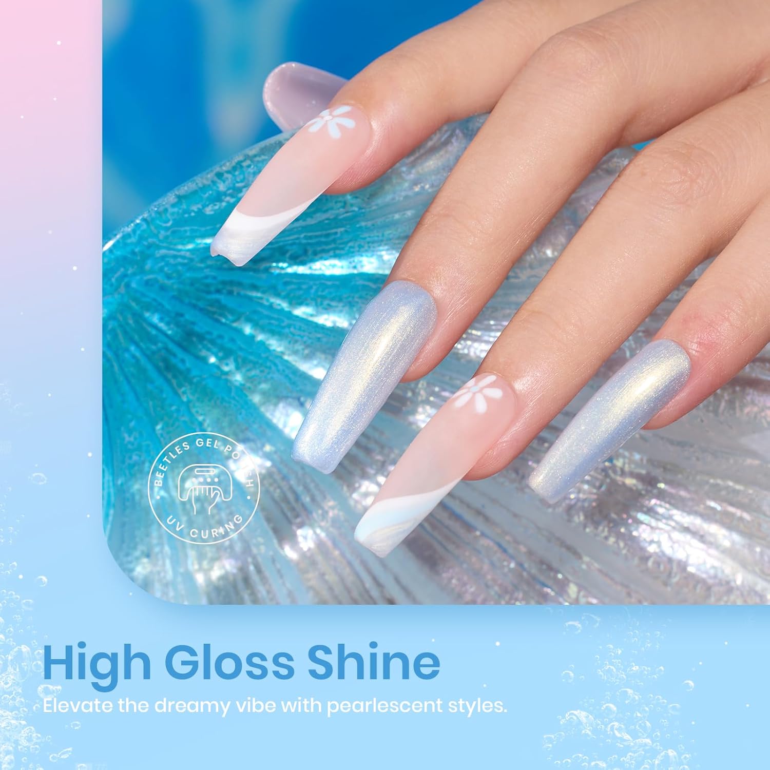 Beetles Shimmer Glitter Gel Nail Polish Set, 6 Colors Pearl White Gel Nail Polish Mermaid Soak Off Uv Led Summer Pink Blue Polish Swirl Thread Effect DIY Manicure Art Gift for Women - Image 4