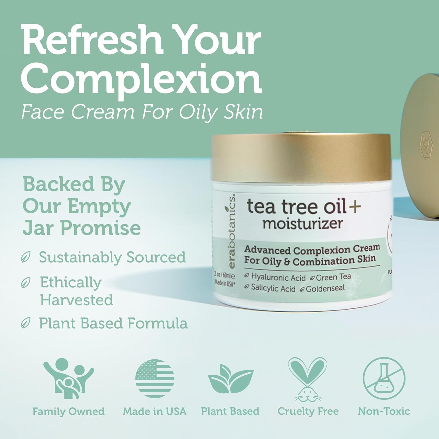 Era Organics Tea Tree Cream Face Moisturizer for Oily Skin - Advanced 7X Balancing Oily Skin Moisturizer - Non-Greasy Moisturizer - Tea Tree Oil for Skin - Image 4