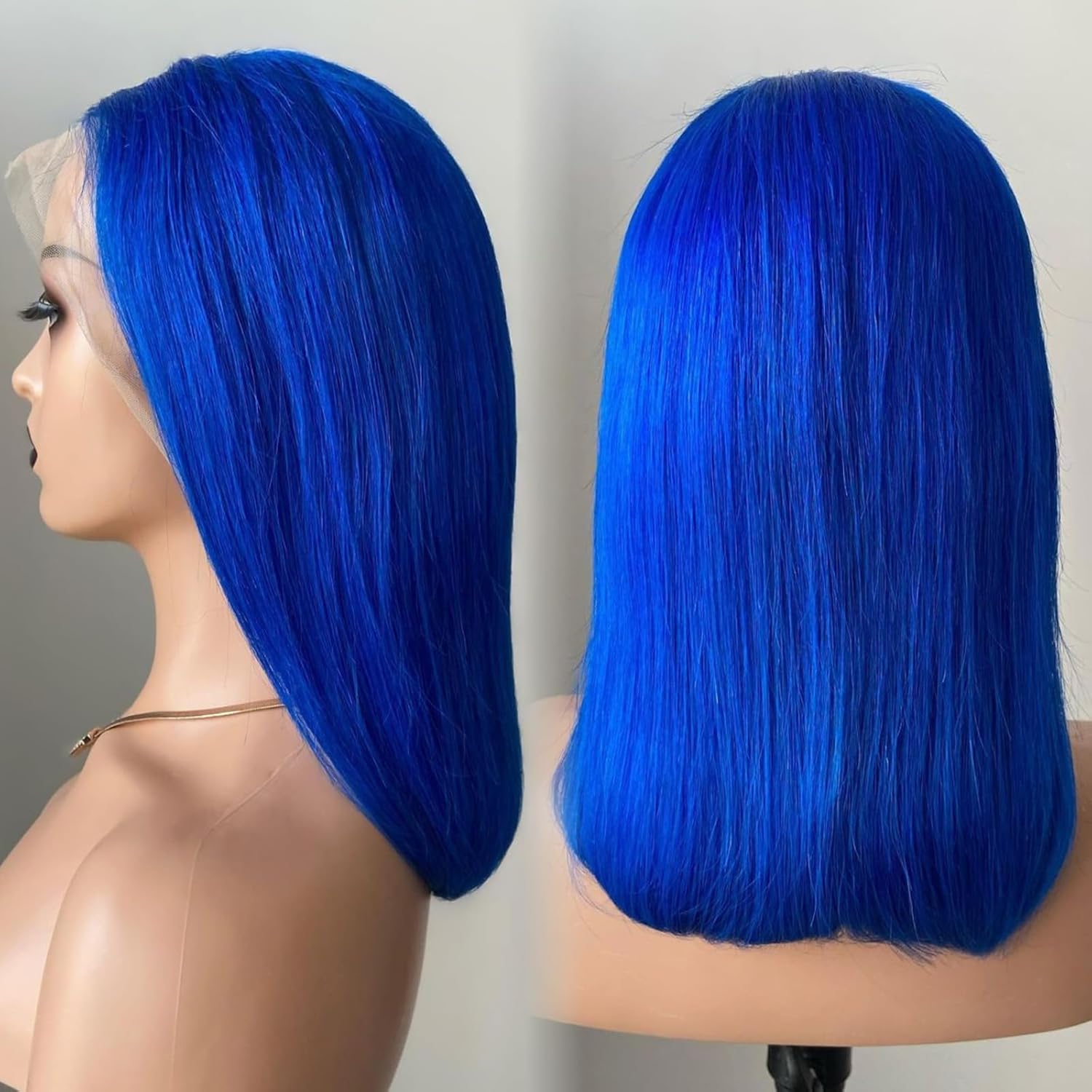 Blue Bob Wigs Human Hair for Black Women 13x4 HD Transparent Lace Frontal Straight Blunt Cut Bob Wigs Human Hair Pre Plucked Wear and Go Glueless Bob Wigs 180% Density Cheap Short Blue Wig 10 Inch - Image 4