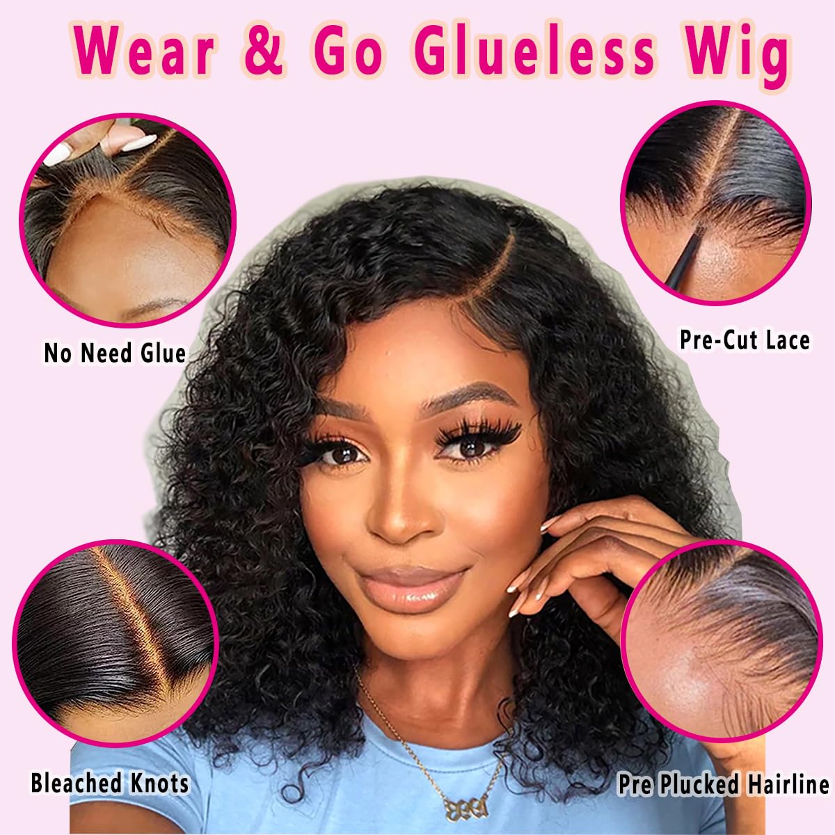Wear and Go Glueless Wigs Human Hair Pre Plucked Deep Wave Bob Wig Human Hair Lace Front Wigs for Beginners Upgraded No Glue Pre Cut 4x4 Lace Closure Glueless Wigs for Black Women Human Hair 12 Inch - Image 6