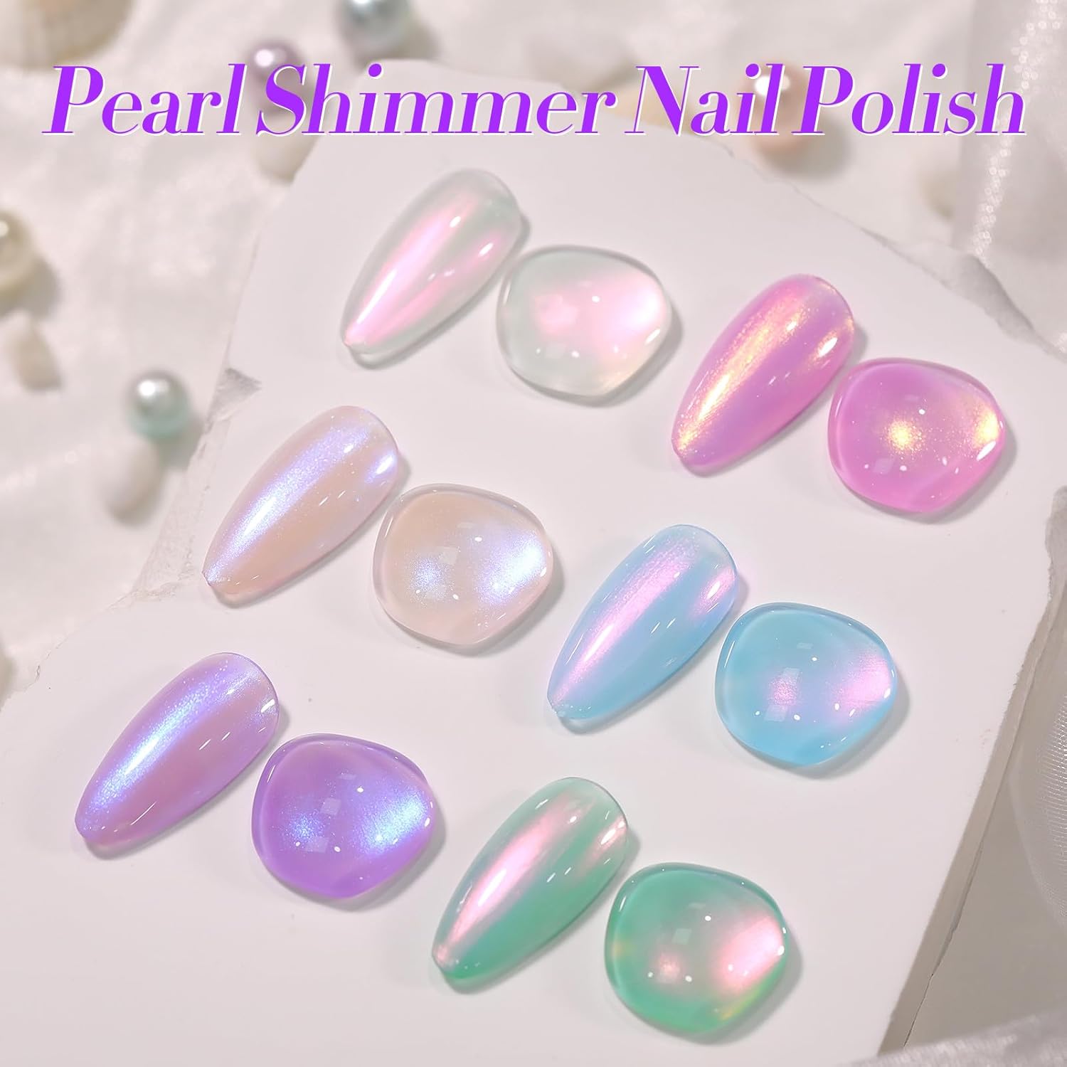 Born Pretty Pearl Nail Polish Set, 6 Colors Ombre Pearl Shimmer White Pink Purple Mermaid Nail Polish Quick Dry Spring Summer Finger 10ml 0.34oz Shell Glitter Nail Lacquer Set - Image 6
