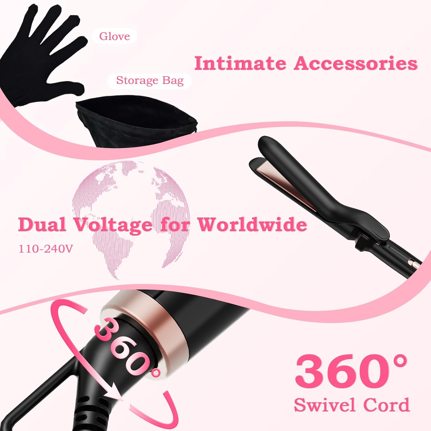 Ufree 5 in 1 Curling Iron with Interchangeable Ceramic Barrels (0.35"-1.25"), Curling Wand Set with Flat Iron Hair Straightener, Instant Heat Up, Dual Voltage Hair Curler, Gifts for Women - Image 5