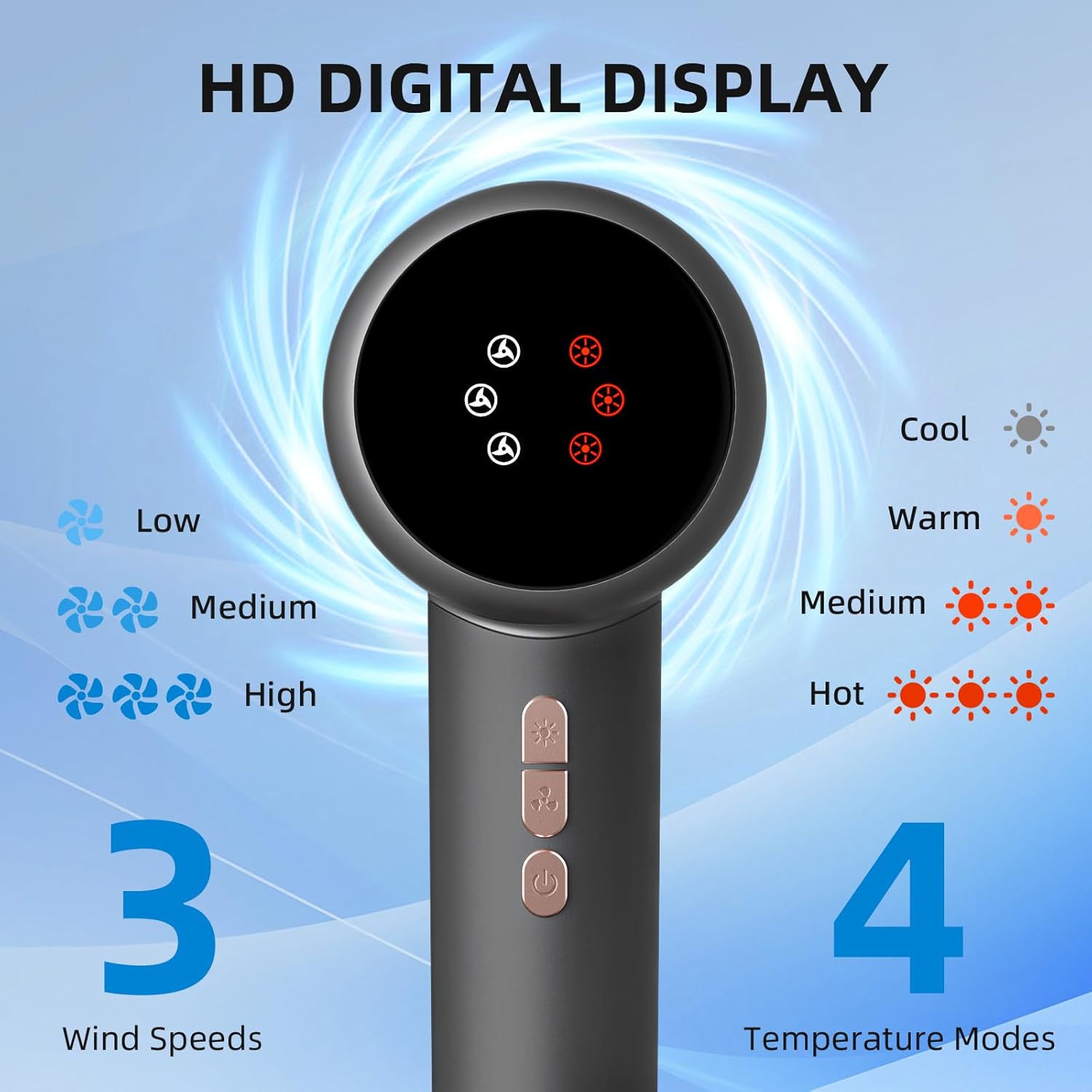 Hair Dryer, 160000RPM Fast Drying Blow Dryer, 500 Millions Negative Ionic High Speed Hair Dryer Professional Care Blow Dryer, Thermo-Control Low Noise with Magnetic Nozzle & Diffuser, Gray - Image 5