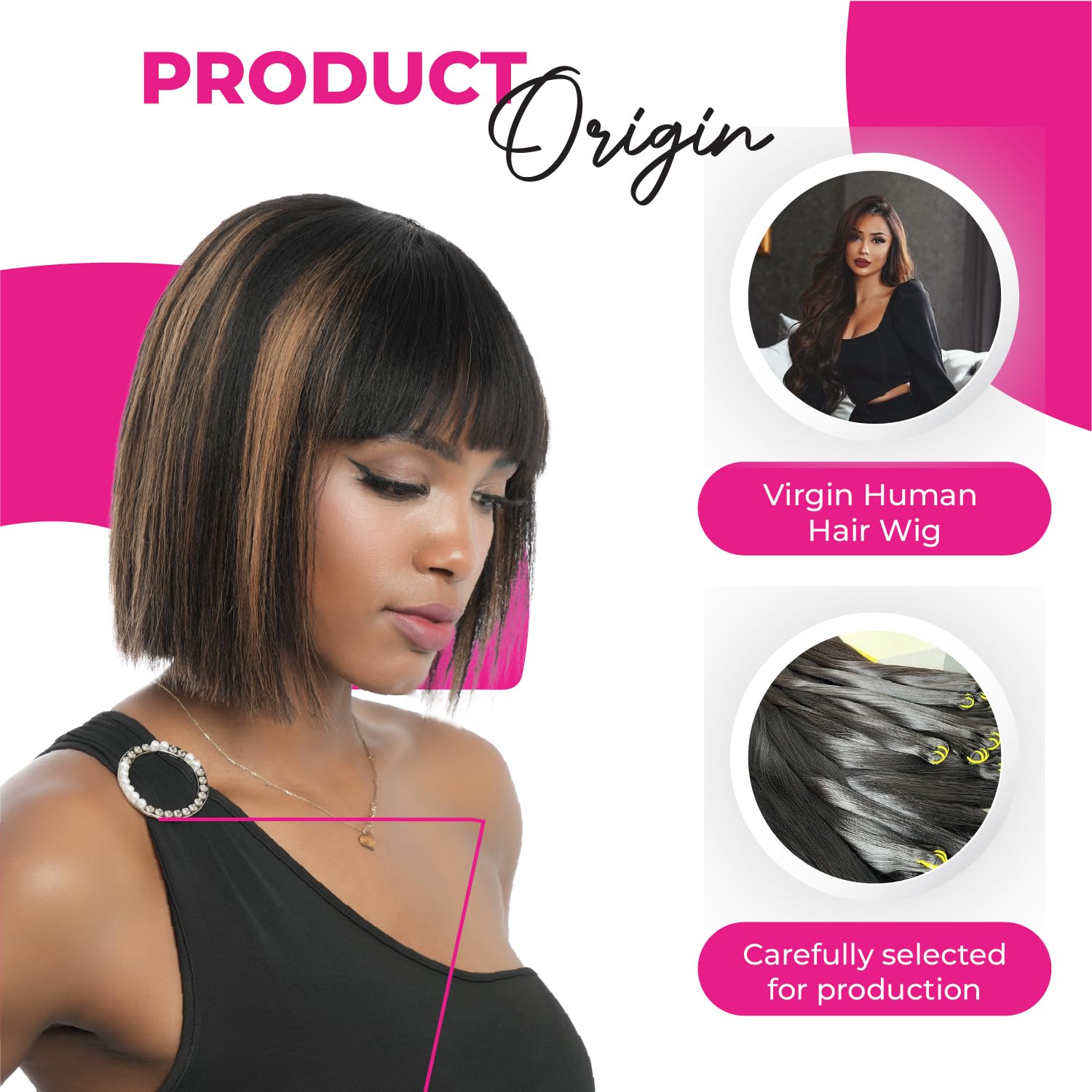 10 inch Yaki Straight Bob Wig Vietnamese Human Hair Wig Pre-Bleached, Wear and Go Lace Bob Wig Human Hair 180% Density Piano Brown, Glueless Wig Human Hair with Blunt Bangs - Image 3