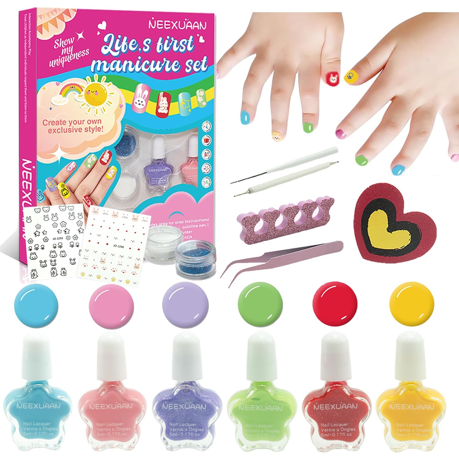 Kids Nail Polish Set for Girls Nail Polish Kit for Kids Ages 7-12 Quick Dry & Non-Toxic Nails Polish Manicure Set for Girls Gifts