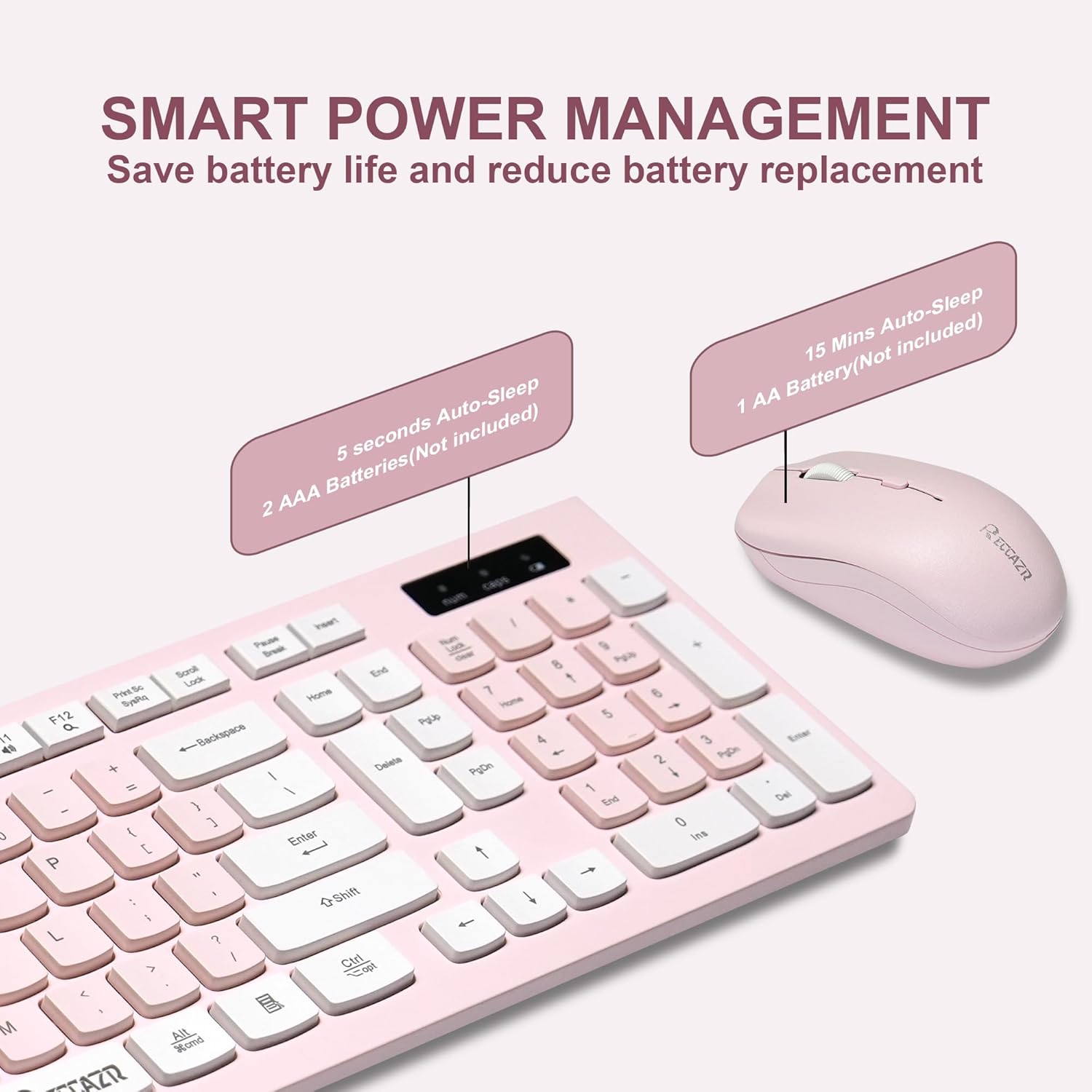 Wireless Keyboard and Mouse Combo, Reccazr 2.4G Full-Sized Keyboard and Mouse Cordless, 3 DPI Adjustable Mouse, Dual-System Keyboard for Computer/Laptop/Windows/Mac (Pink & White) - Image 4