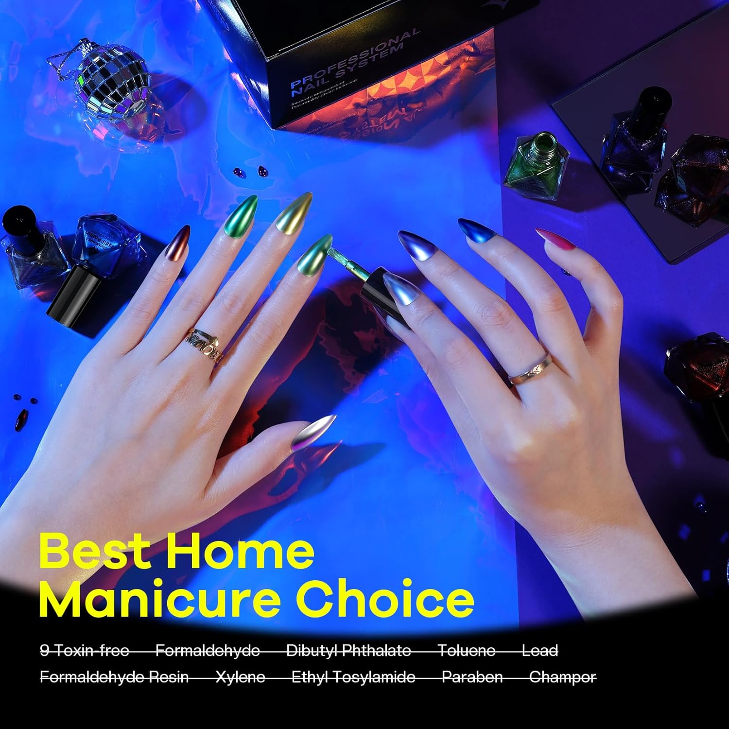 Metallic Nail Polish Set Fingernail: Chrome Mirror Holographic Nail Polish Kit Quick Air Dry 12 Colors Pack Regular Mini Nail Polish Finger Toe DIY Art Salon Gift for Women Party - Image 7