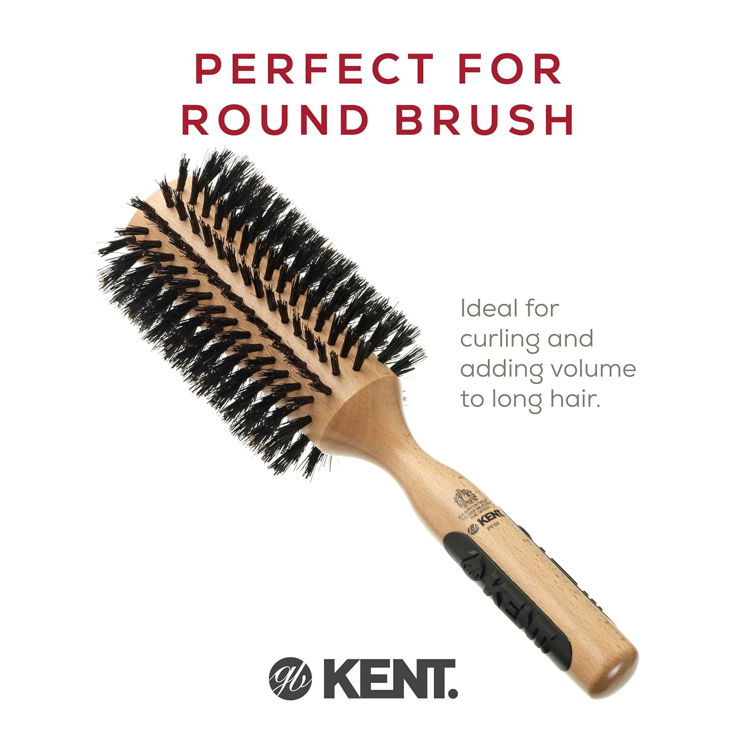 Kent PF09 Large Round Curling Brush with Hard Natural Boar Bristle - Hair Drying Brush, Round Hair Brush, and Blowout Brush - Small Round Brush for Dry Hair - For Shoulder Length or Shorter Hair - Image 3