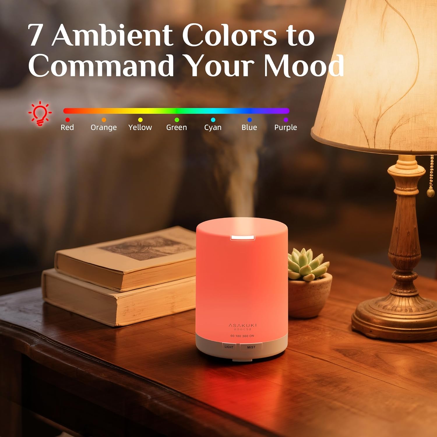 ASAKUKI Essential Oil Diffuser, 5-in-1 Quiet Humidifier, Home Fragrance Aroma Diffuser with 7 LED Color Changing Light and Auto-Off Switch (Pure White) - Image 6