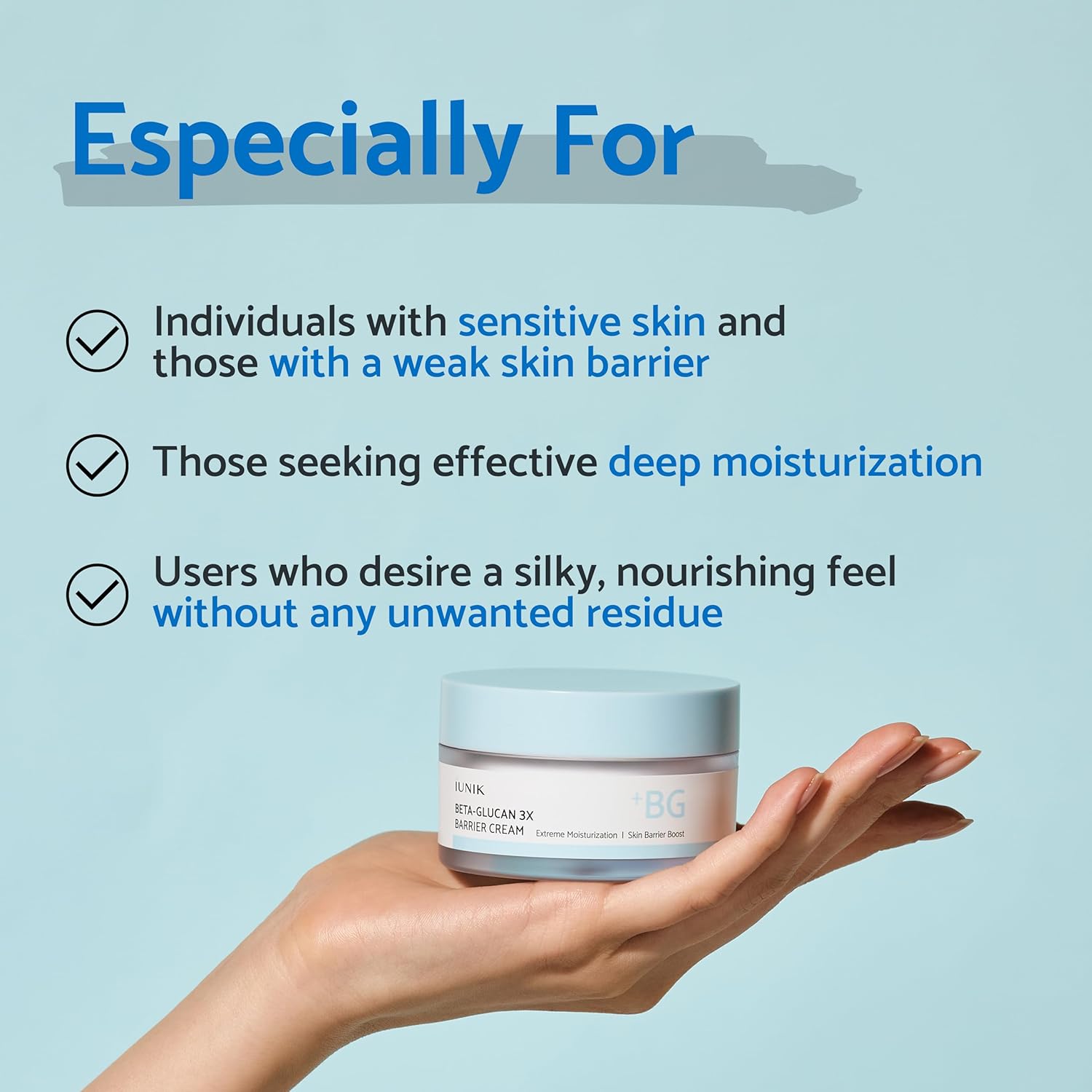 IUNIK Beta-Glucan Deep Moisture Barrier Cream for Sensitive Dry Skin 50ml - Image 4