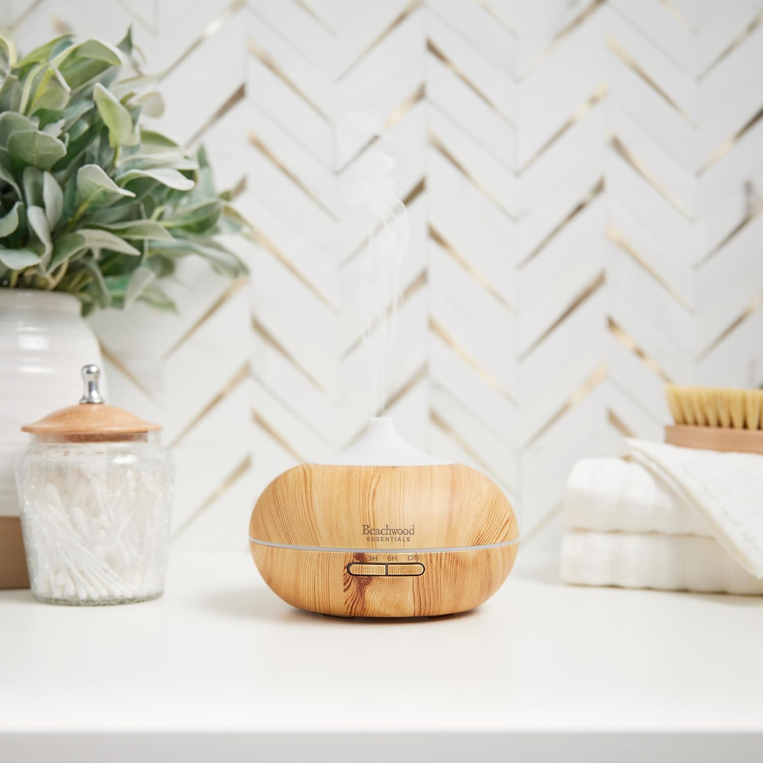 Ultimate Ultrasonic Aromatherapy Diffuser for Essential Oils - Therapeutic Grade, Helps You to Relax - 3 Timer & 7 Ambient Light Settings - Up to 16 Hours of Use - Bamboo, 300mL - Image 2