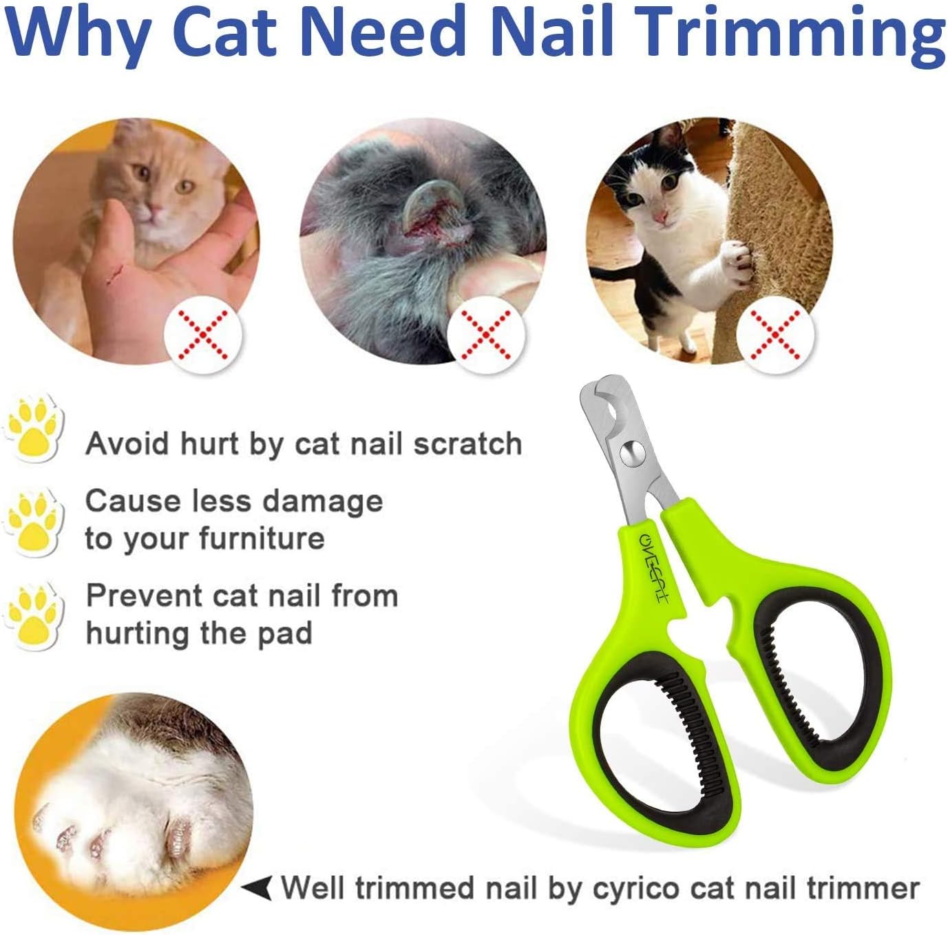 OneCut Pet Nail Clippers, Update Version Cat & Kitten Claw Nail Clippers for Trimming, Professional Pet Nail Clippers Best for a Cat, Puppy,Rabbit, Kitten & Small Dog,Sharp & Safe (Green) - Image 4