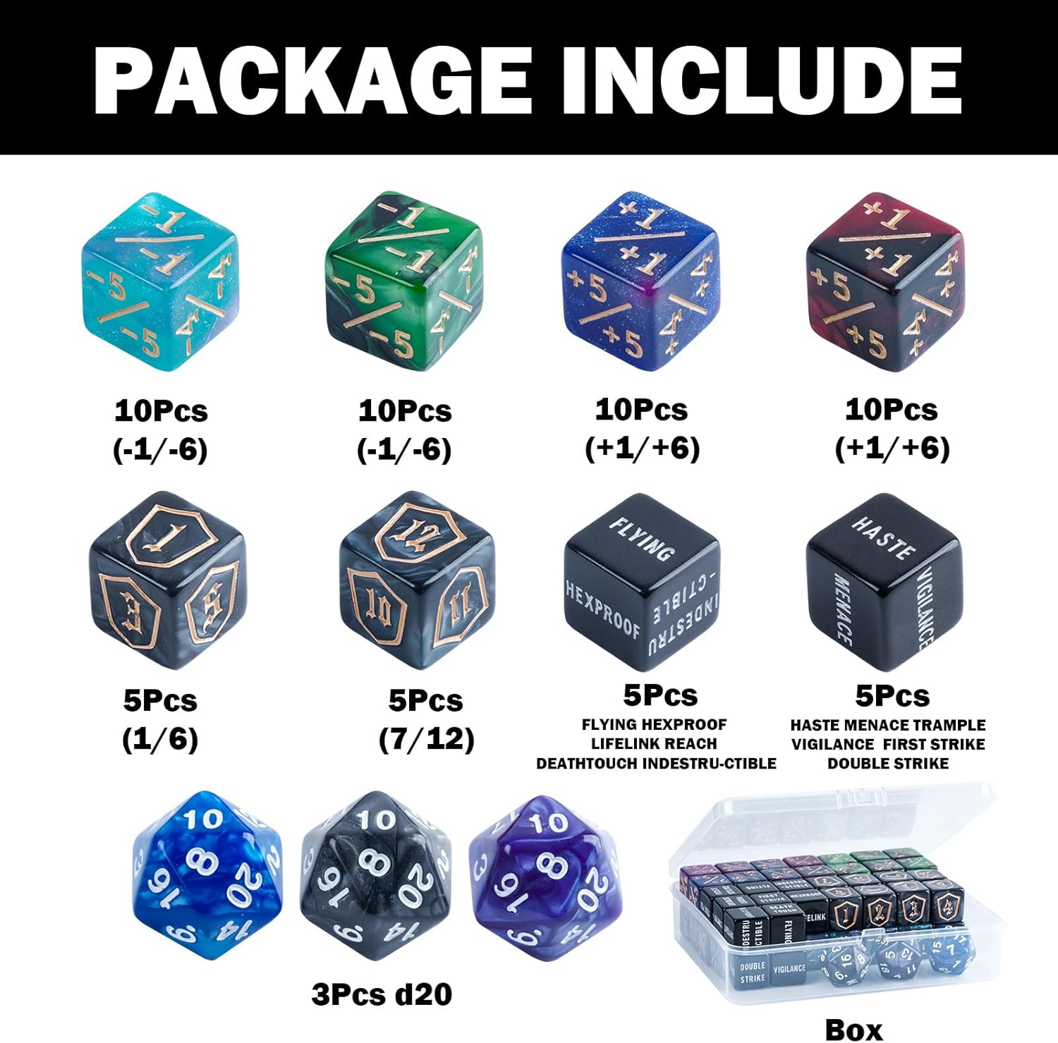 63 Piece MTG Dice Counters Set with Ability Keyword and Life Counters for Tabletop Games - Image 2